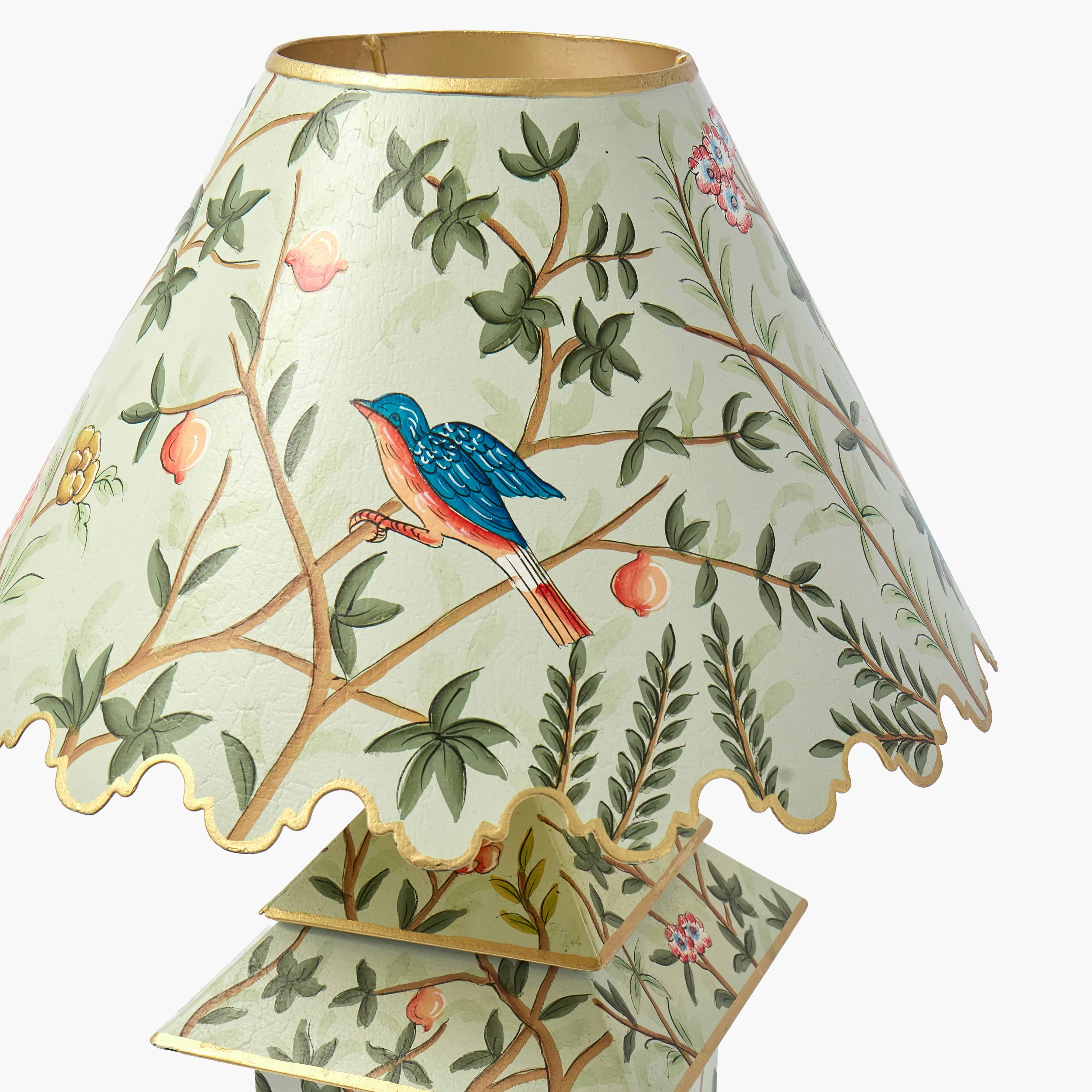 Green Chinoiserie Tole Pagoda Lamp with Shade