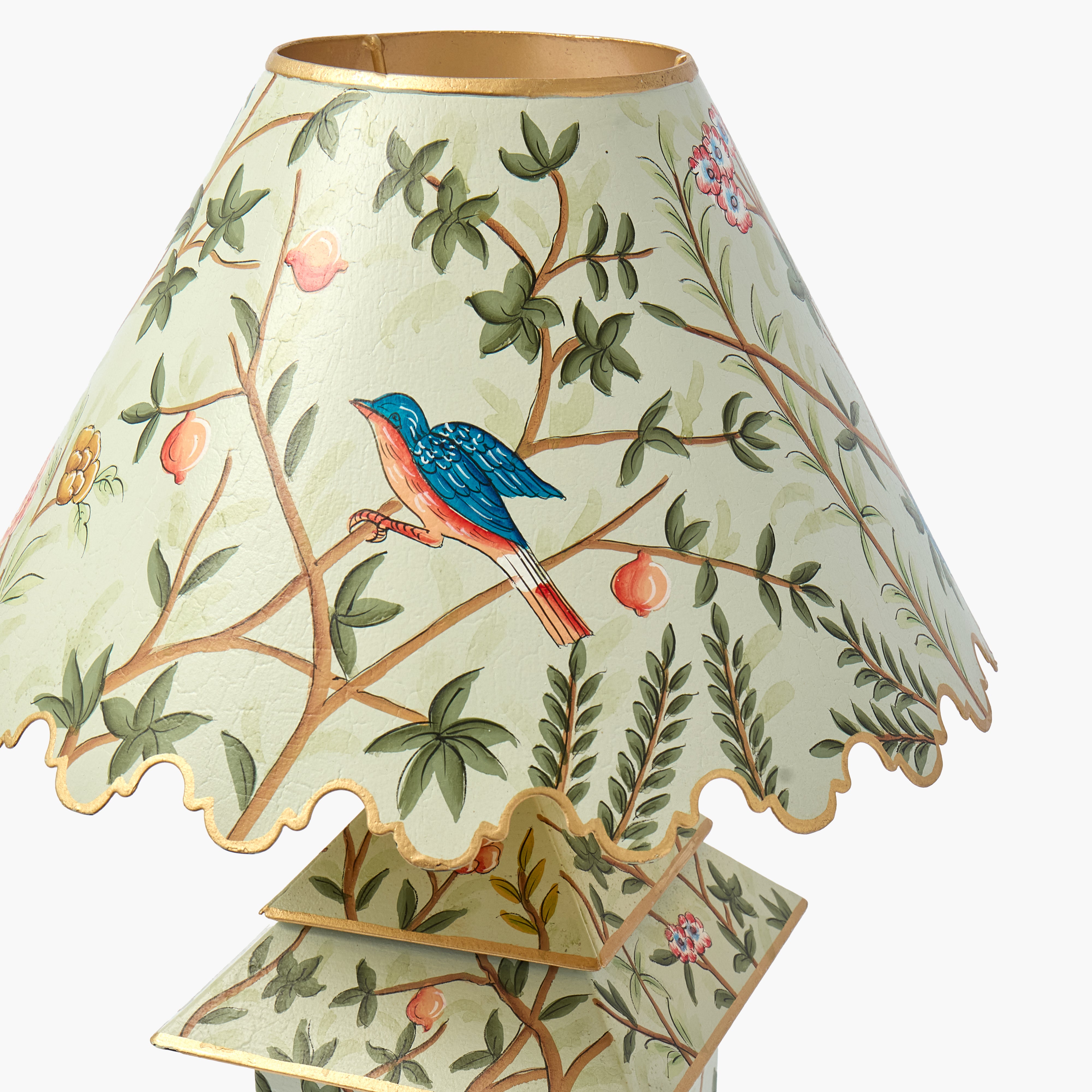 Green Chinoiserie Tole Pagoda Lamp with Shade