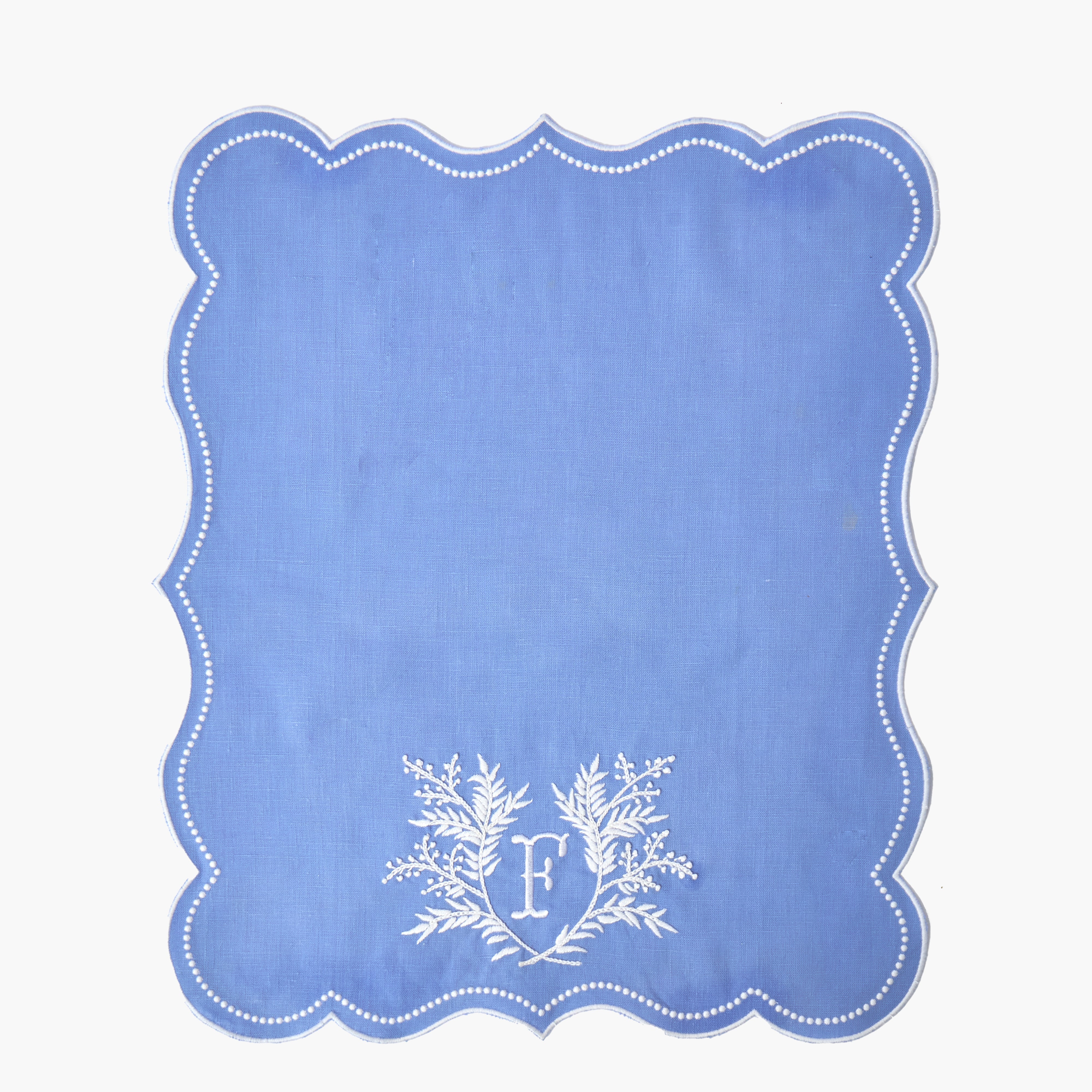 Blue Garland Embroidered Linen Hand Towel
