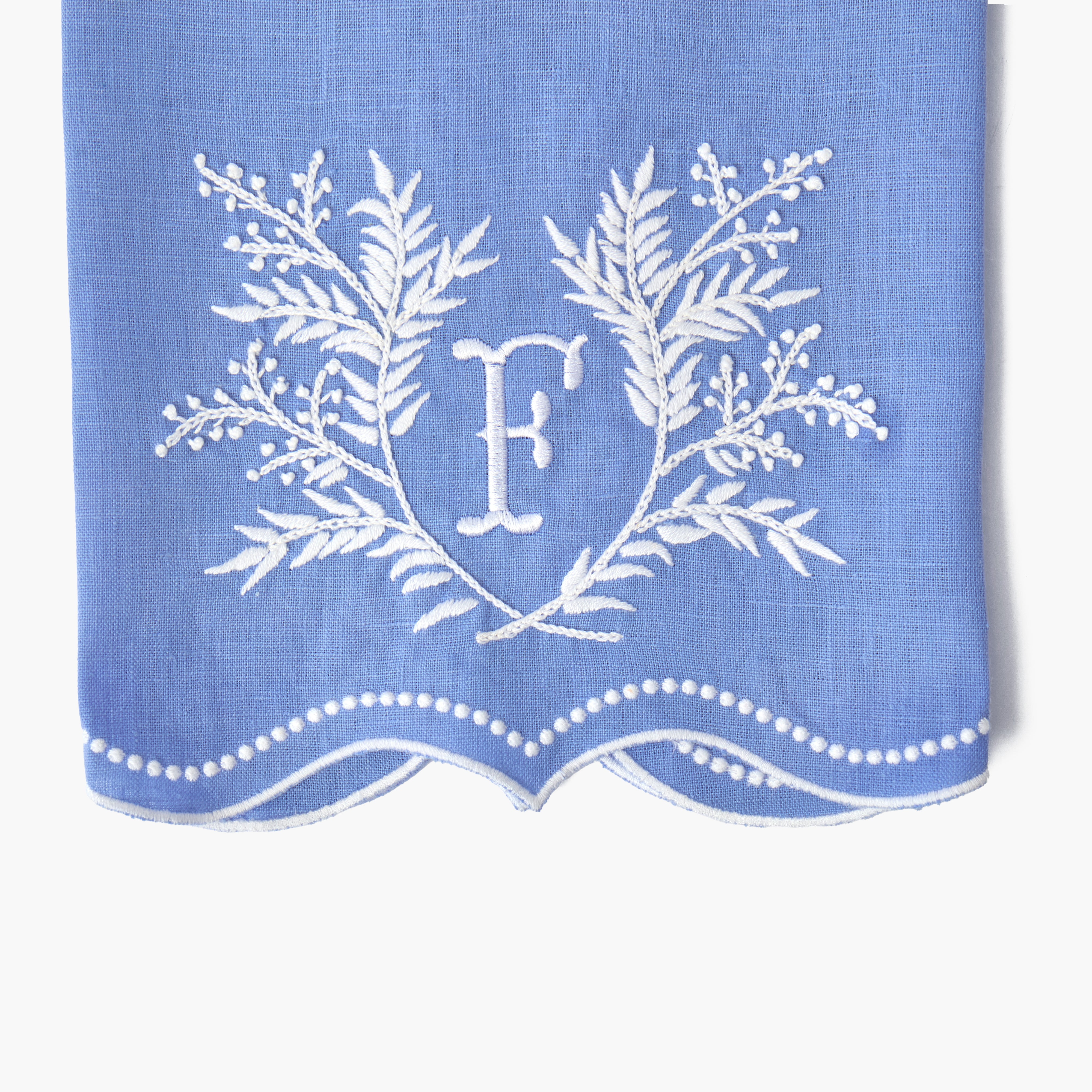 Blue Garland Embroidered Linen Hand Towel
