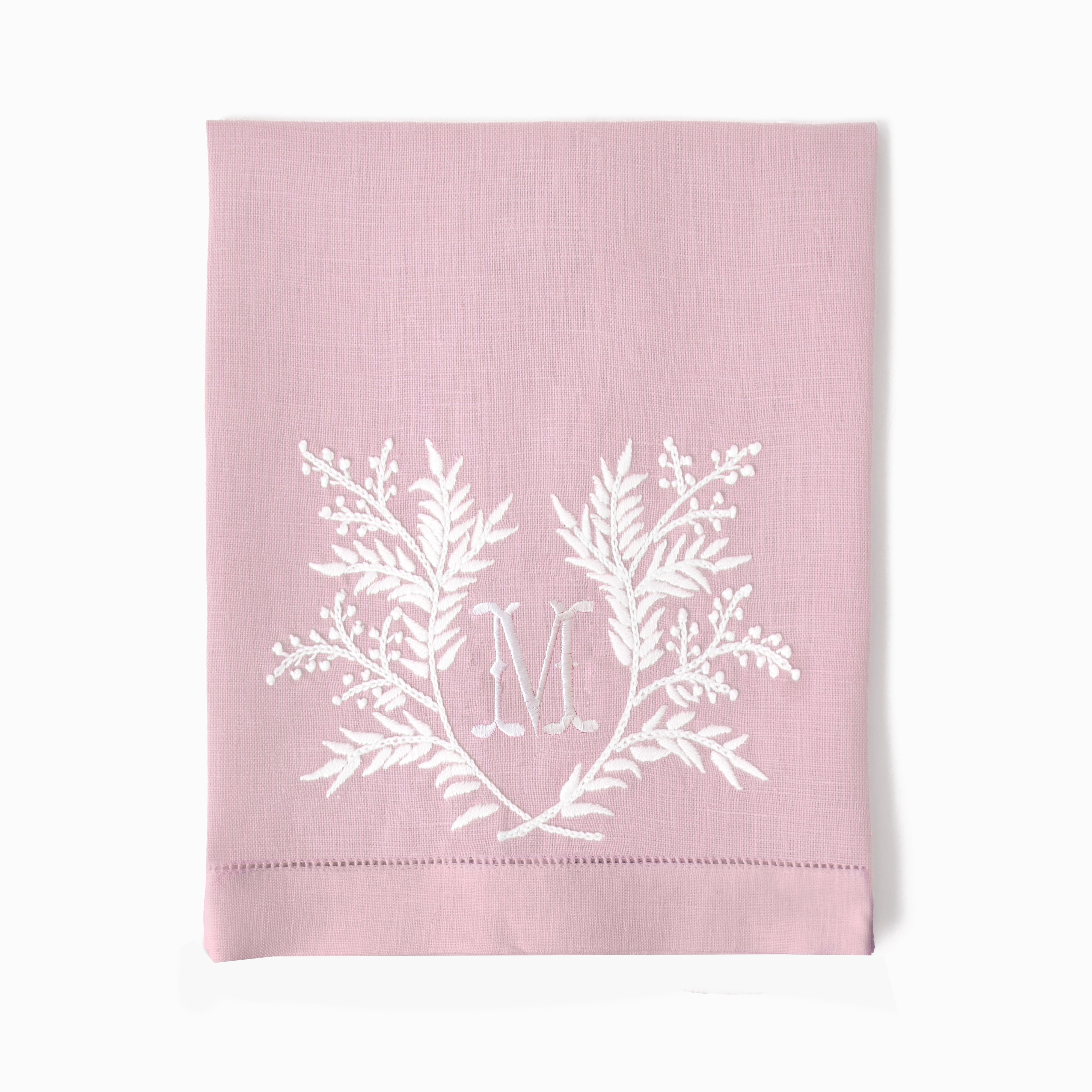 Pink Garland Embroidered Linen Hand Towel