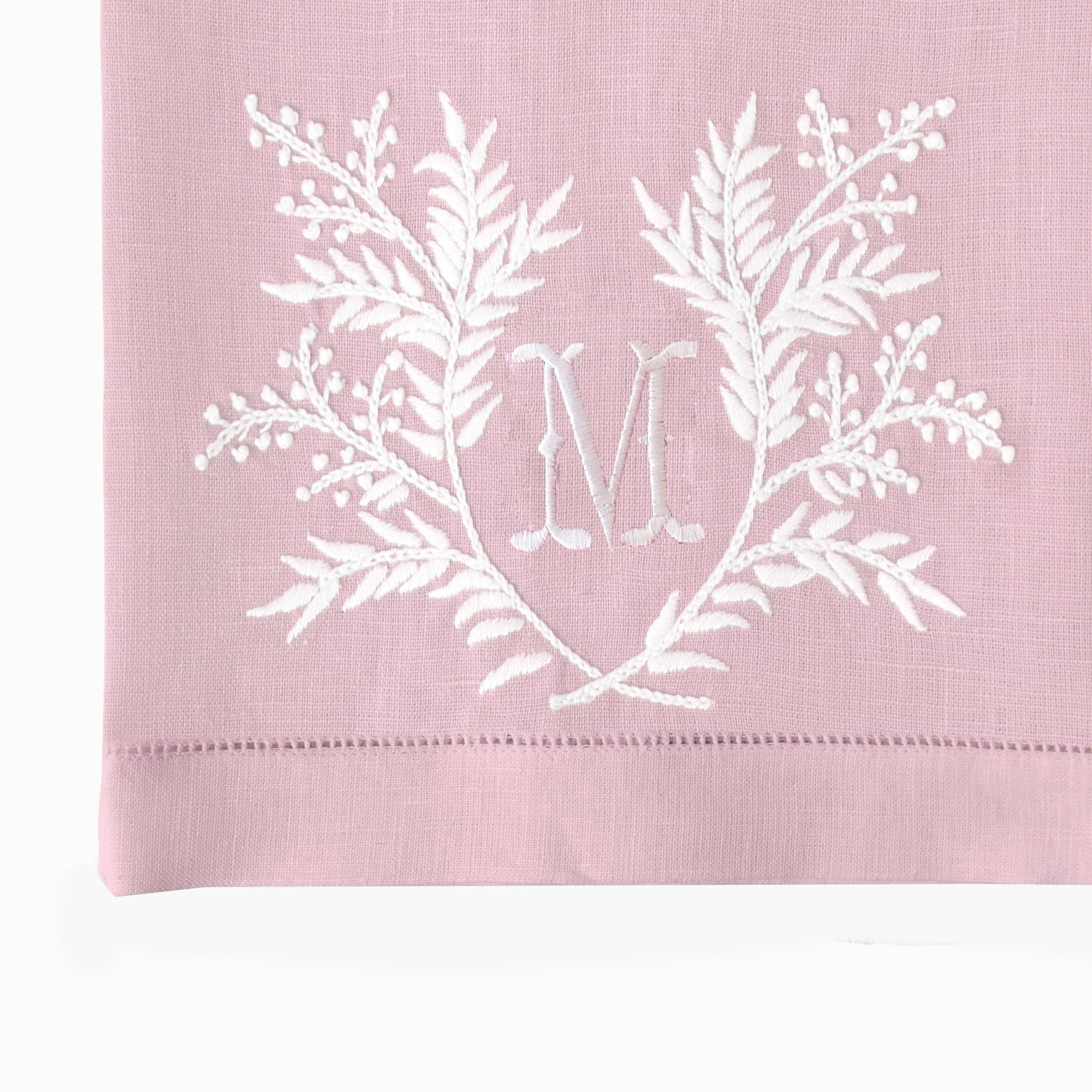 Pink Garland Embroidered Linen Hand Towel