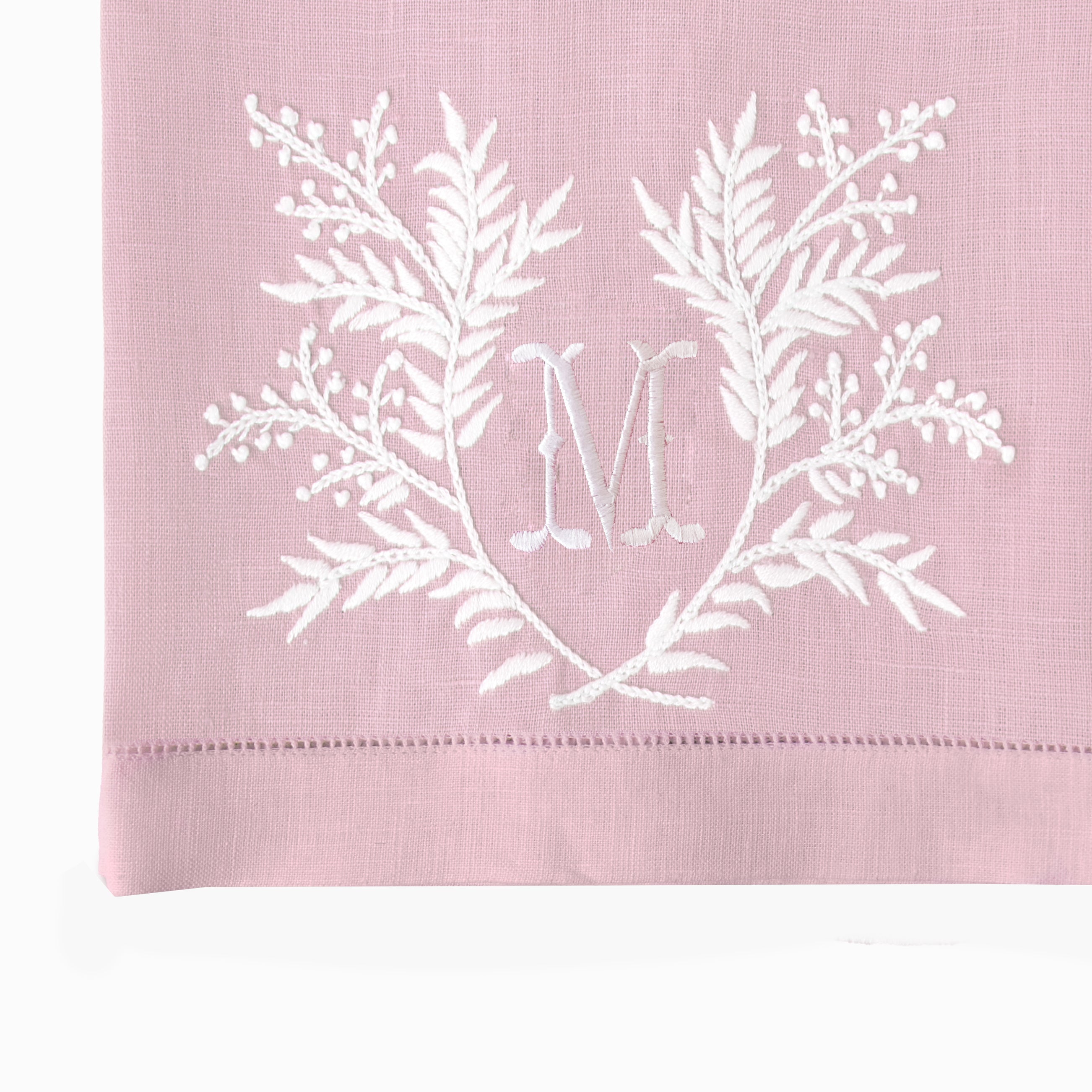 Pink Garland Embroidered Linen Hand Towel