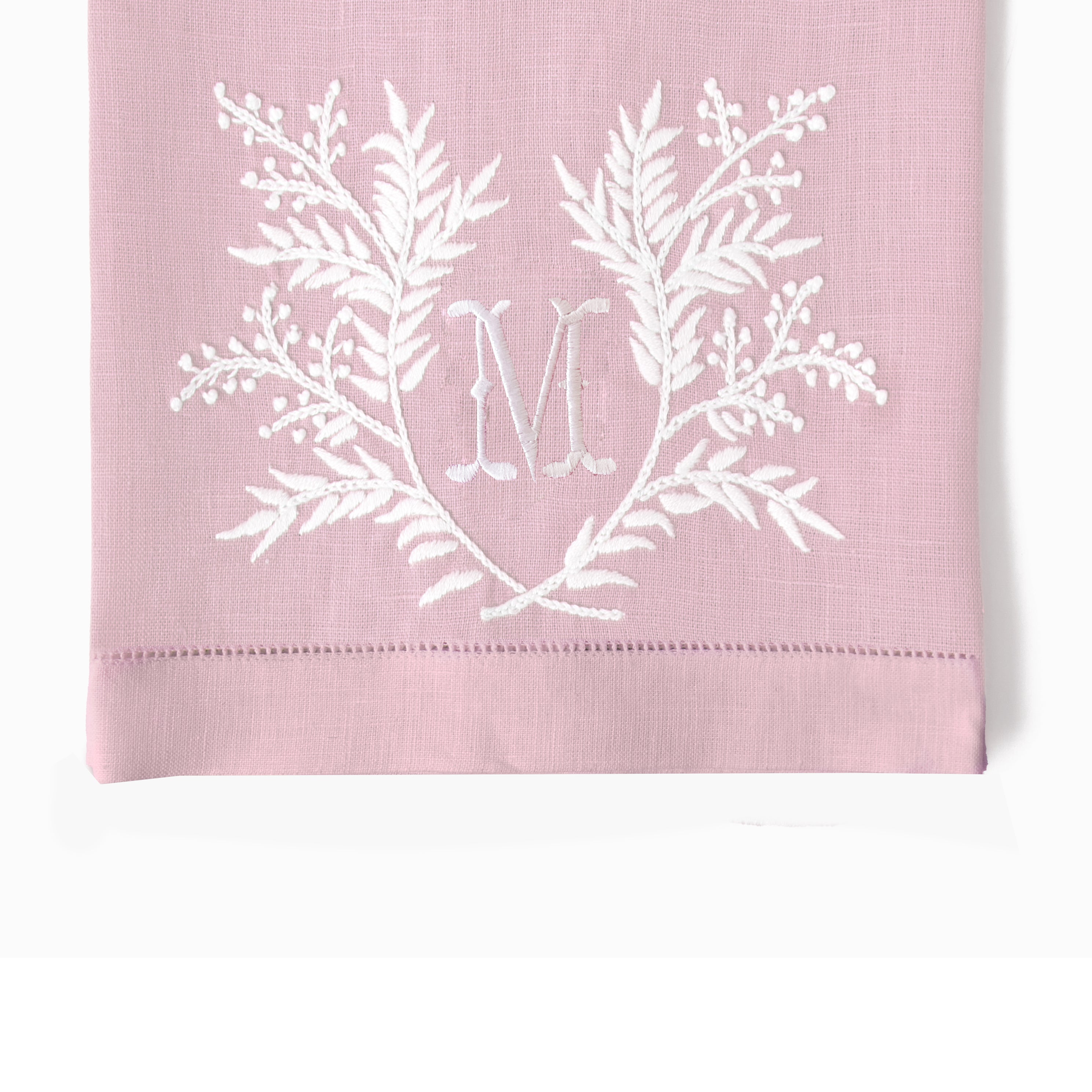Pink Garland Embroidered Linen Hand Towel