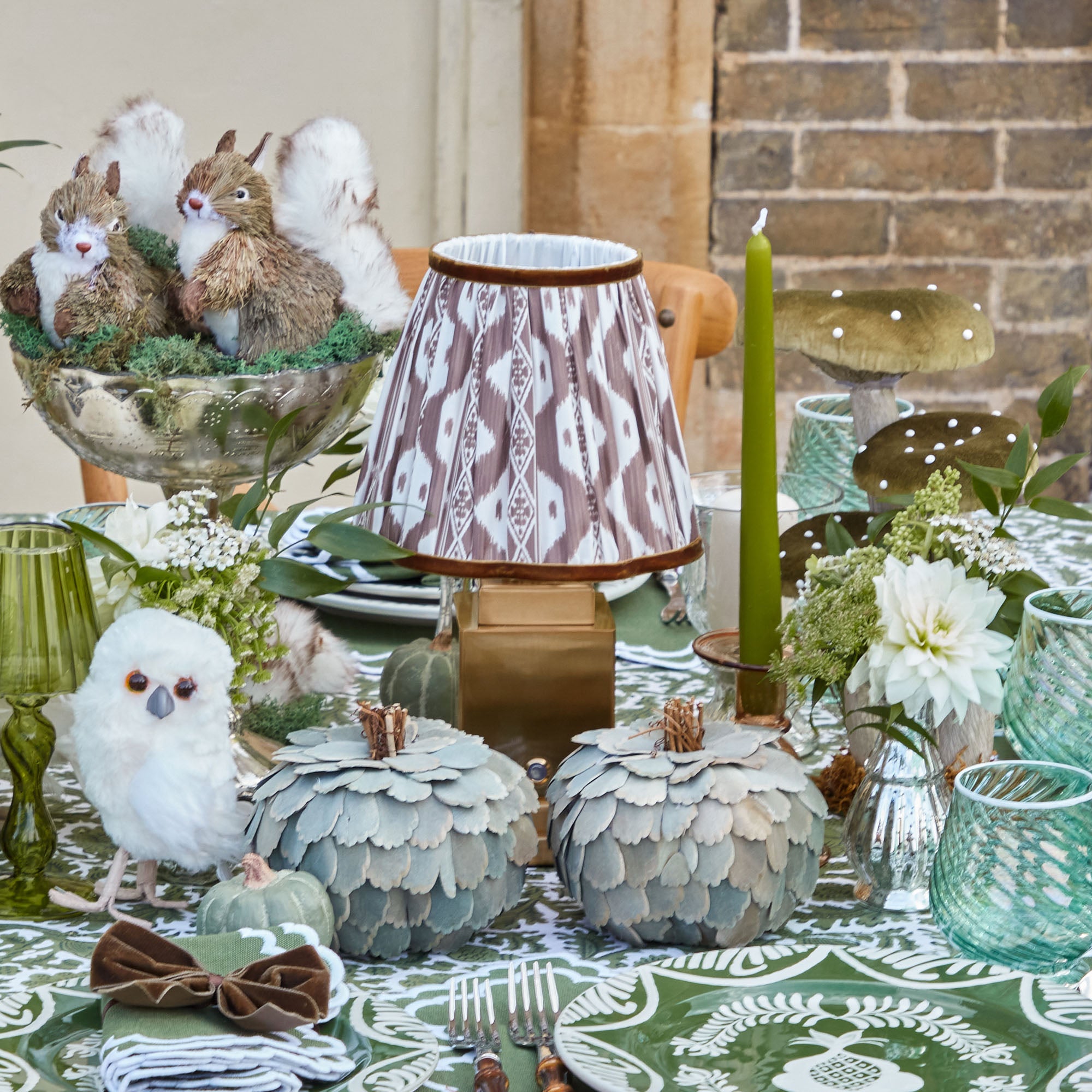 Square Rechargeable Lamp with Chocolate Ikat Shade (18cm)