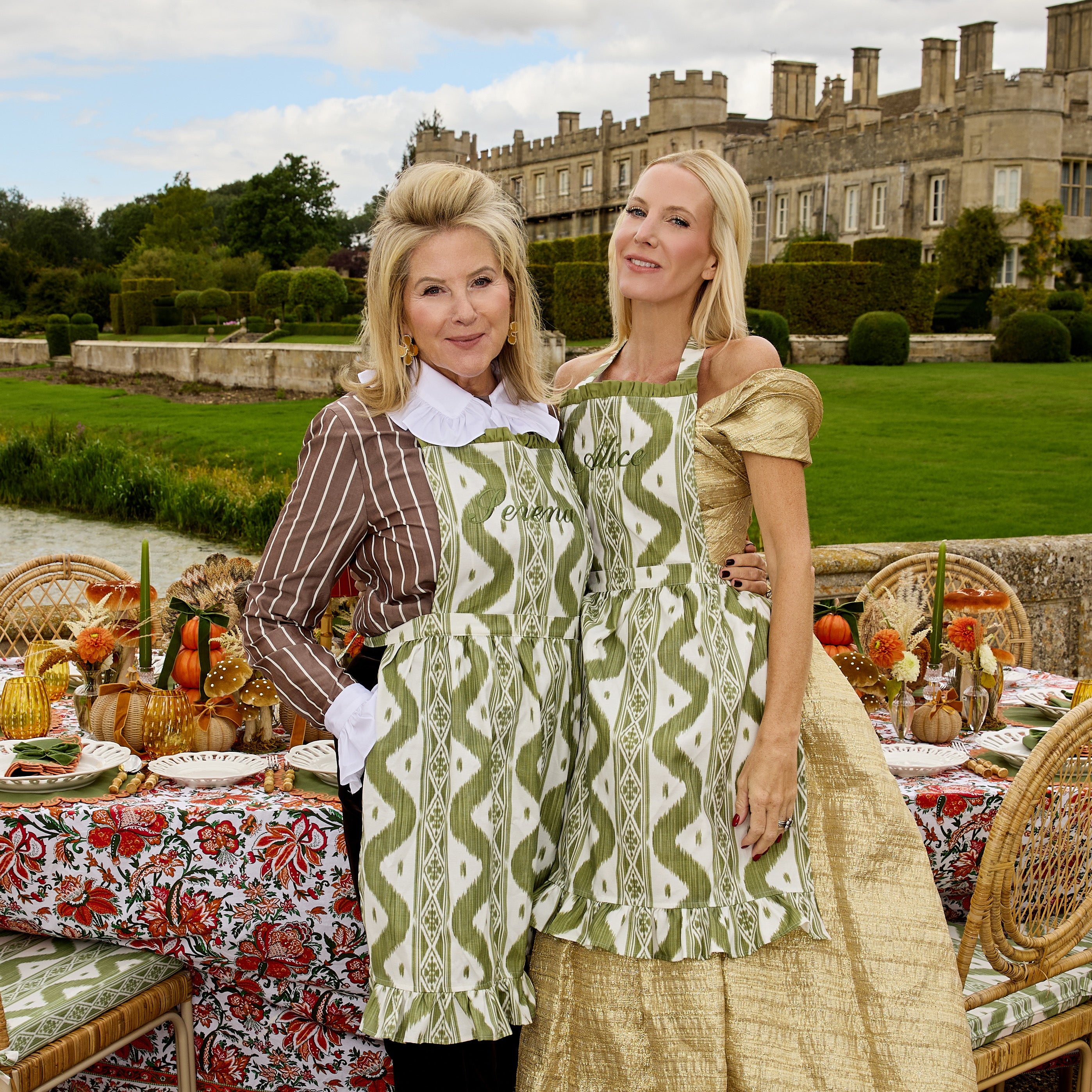 Olive Ikat Frilled Apron