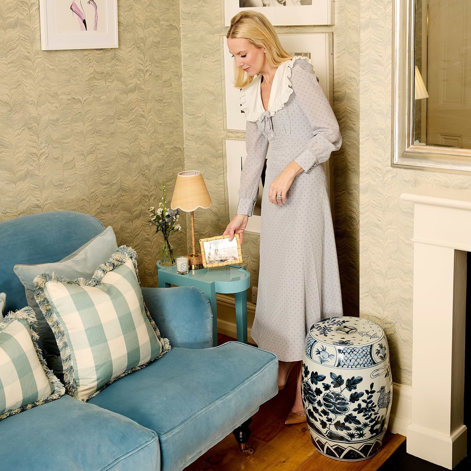 Blue Chinoiserie Ceramic Stool