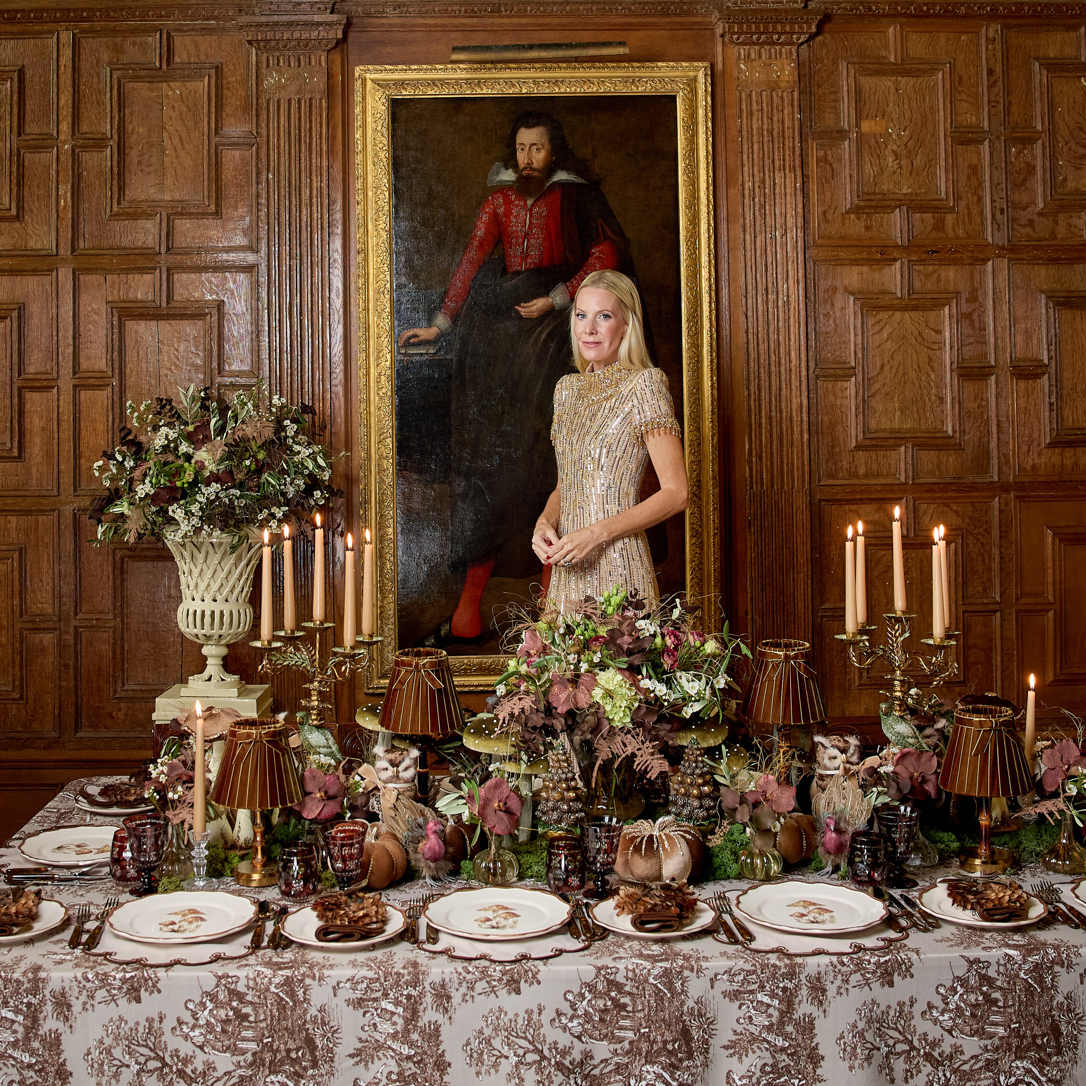 Taupe & Chocolate Ottille Toile Tablecloth