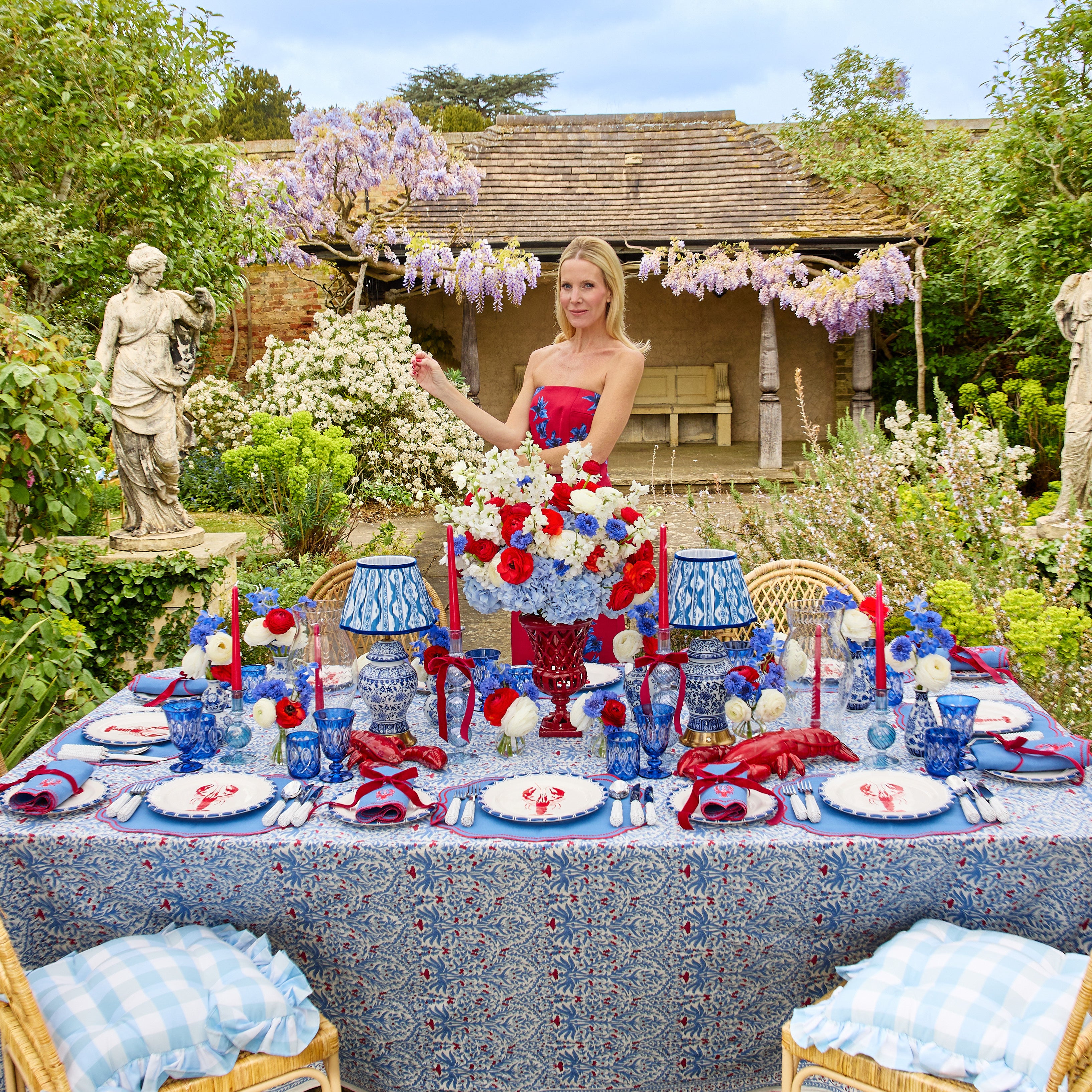 Blue & Red Ethel Blockprint Tablecloth