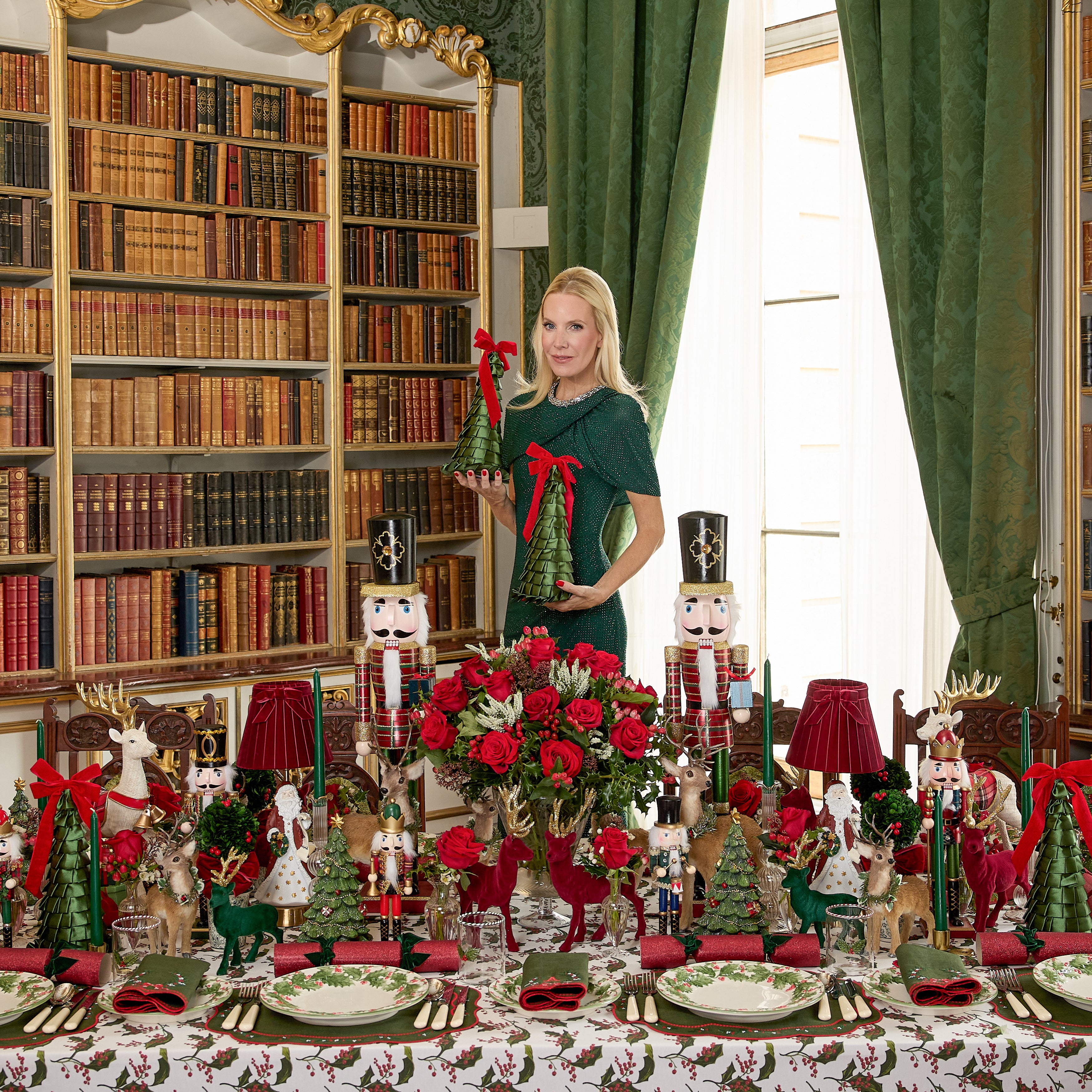 Green Ruffle Tree with Red Bow Trio