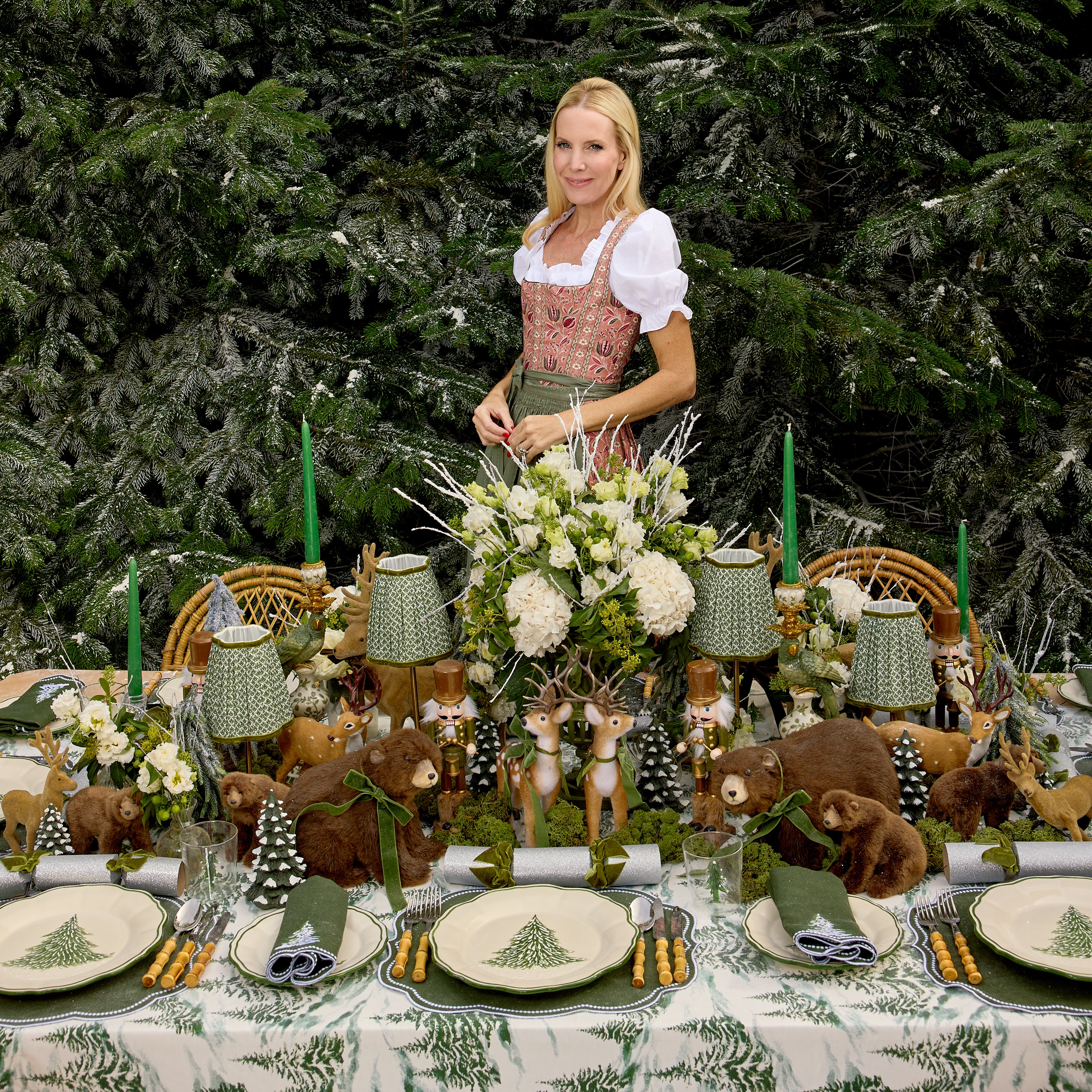 Extra Large Alpine Brown Bears with Green Bow (Pair)