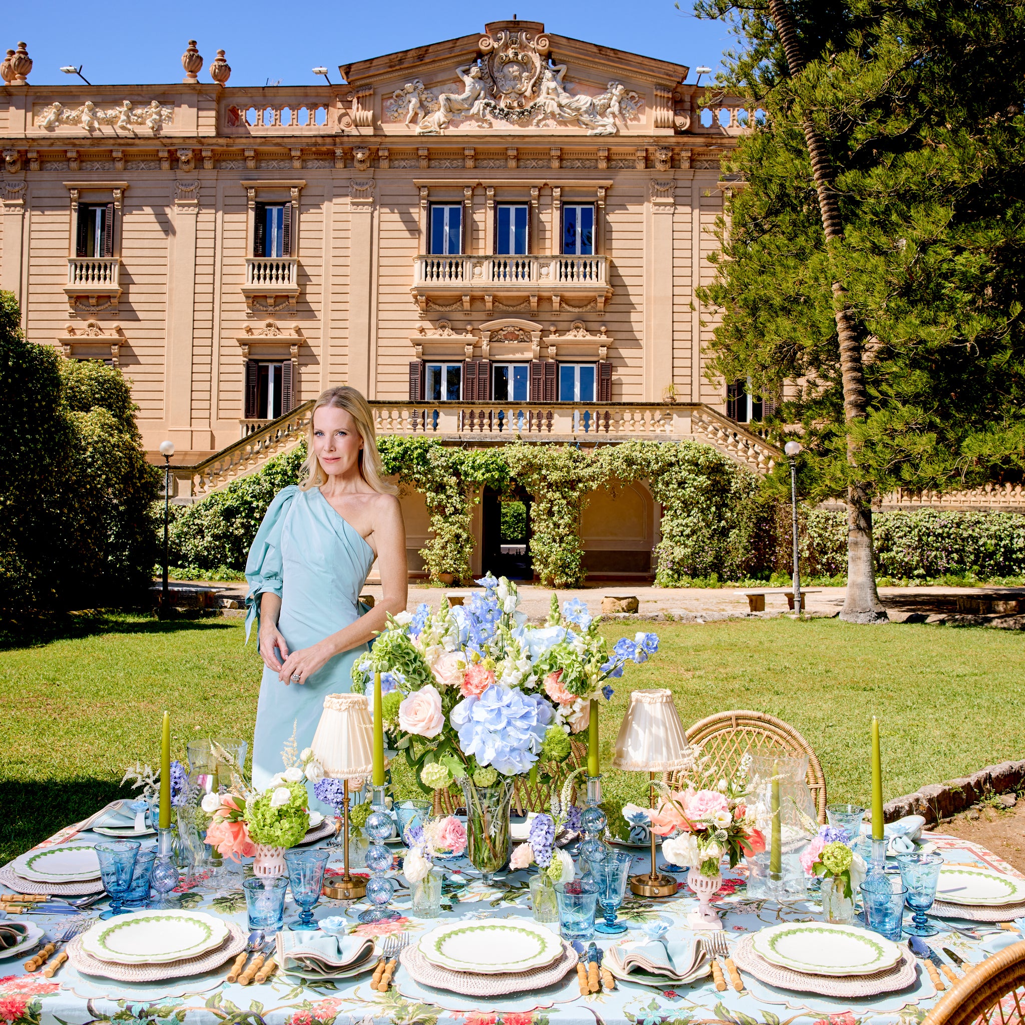Duck Egg Blue & Sand Mariana Placemats & Napkins (Set of 4)