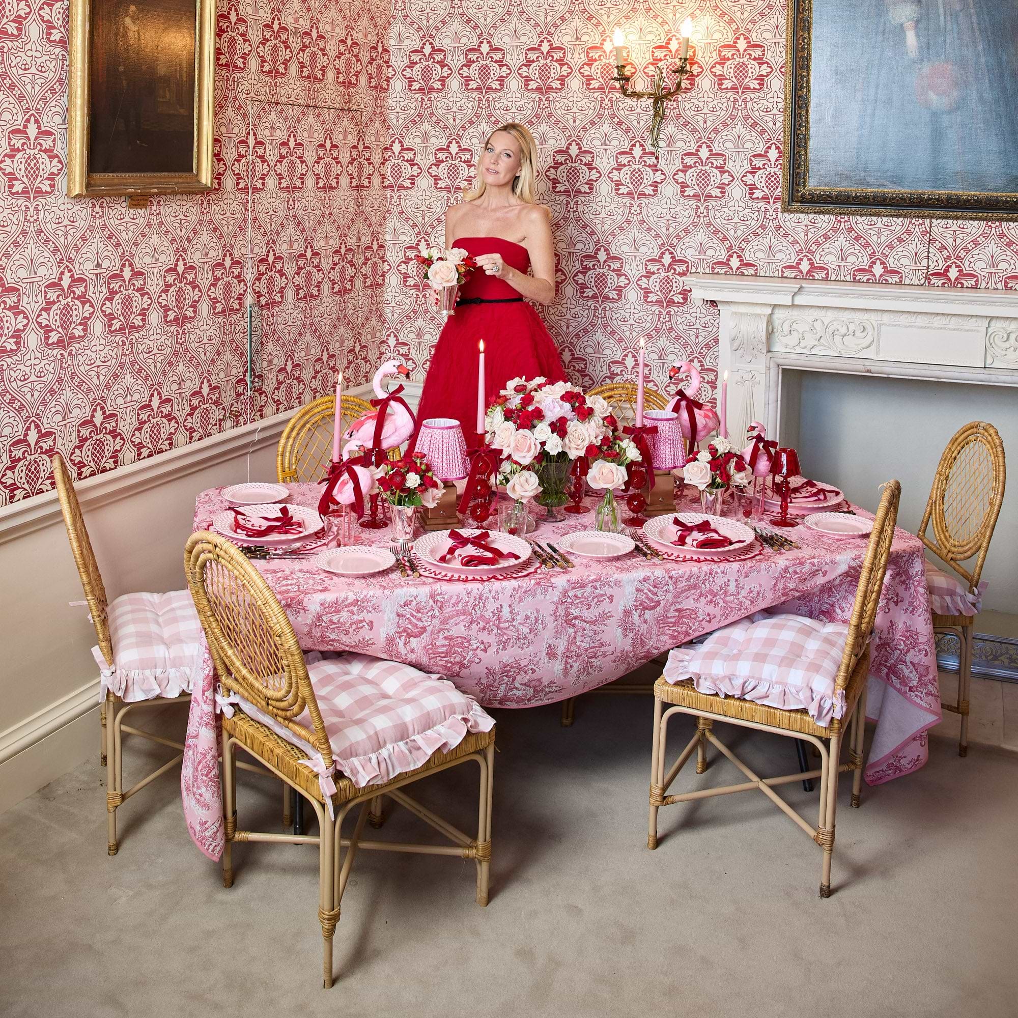 Pink Isla Toile Tablecloth