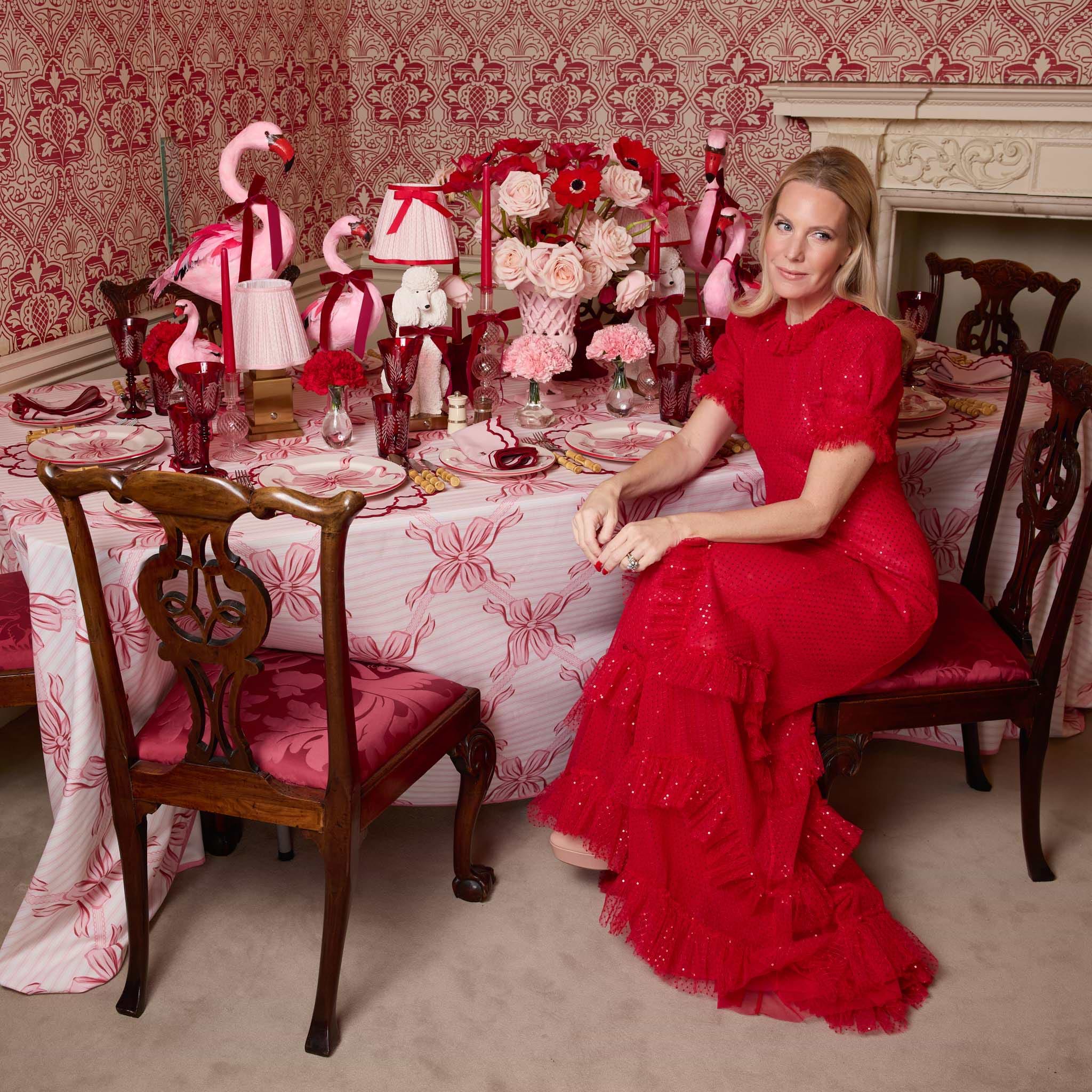 Audrey Pink & Red Bow Dinner Plate