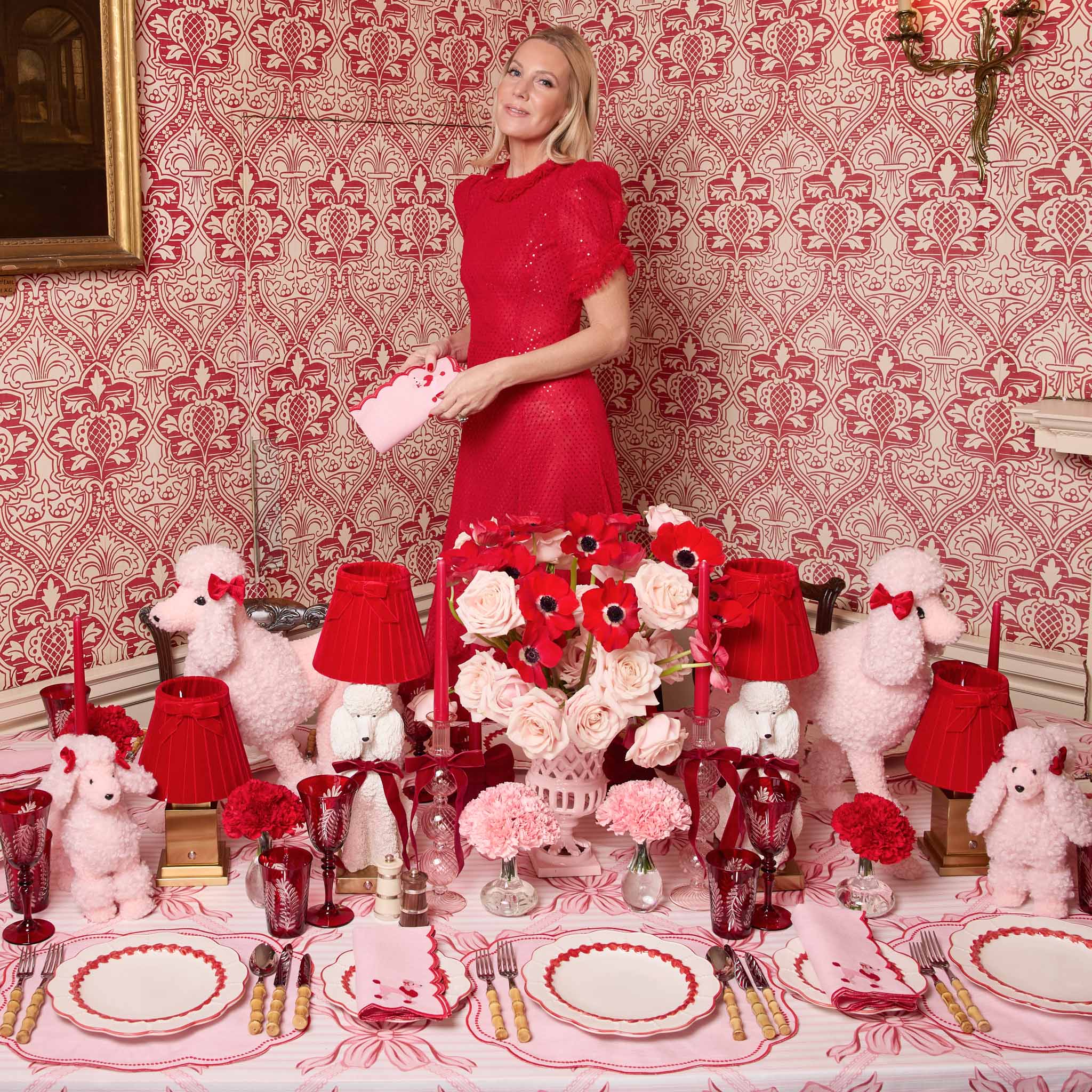 Pink & Red Eloise Linen Placemats & Fifi Poodle Napkins (Set of 4)