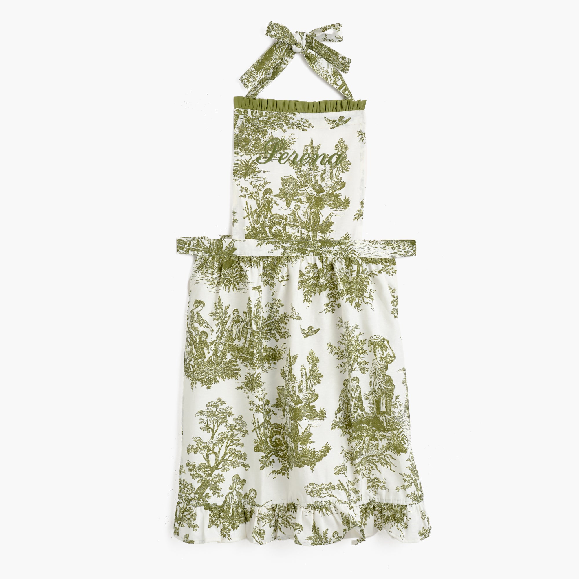 Olive Toile Frilled Apron