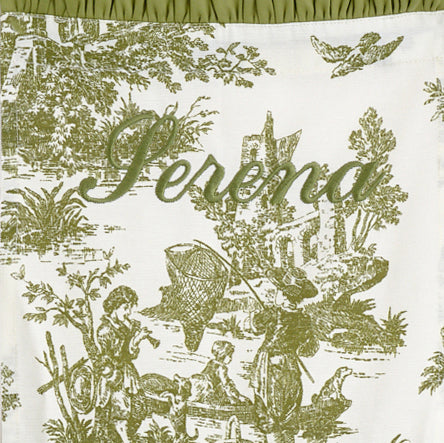 Olive Toile Frilled Apron