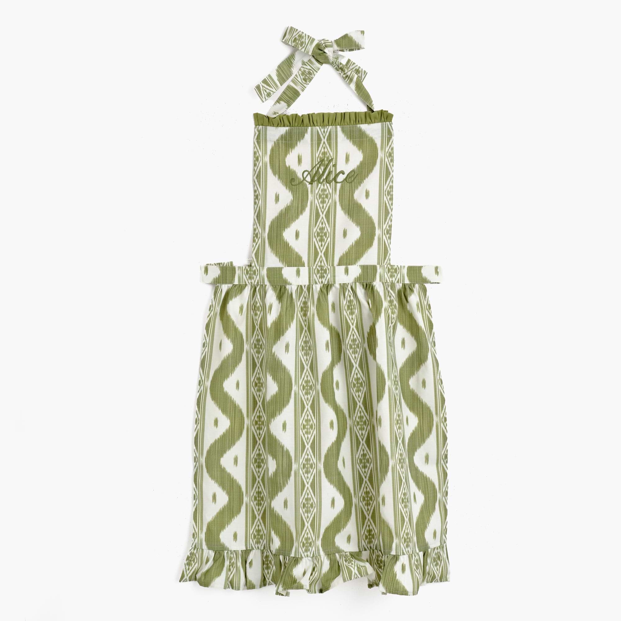 Olive Ikat Frilled Apron