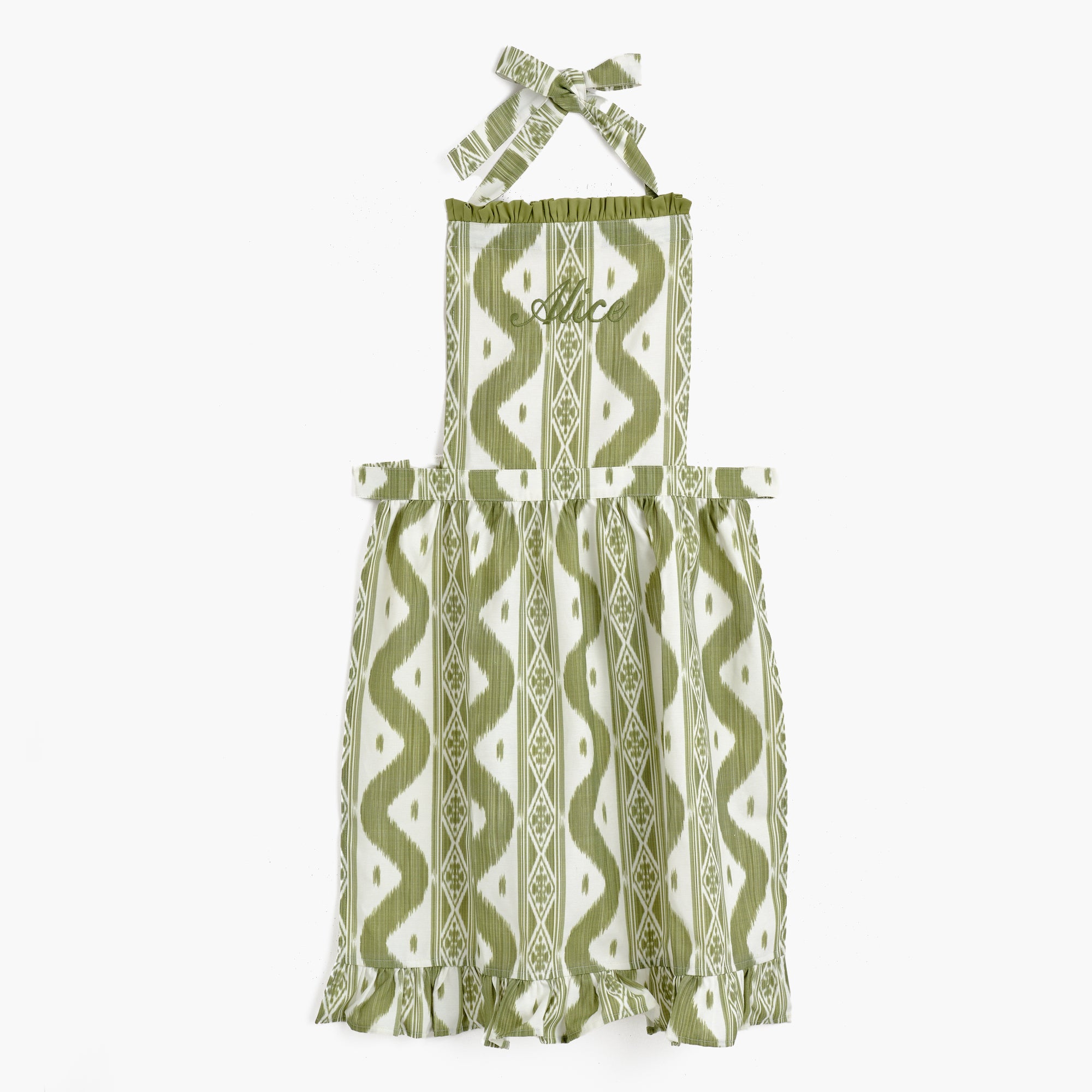 Olive Ikat Frilled Apron