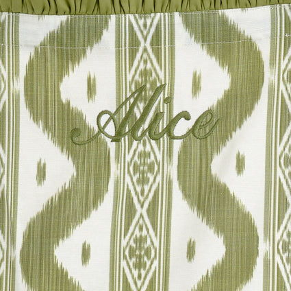 Olive Ikat Frilled Apron