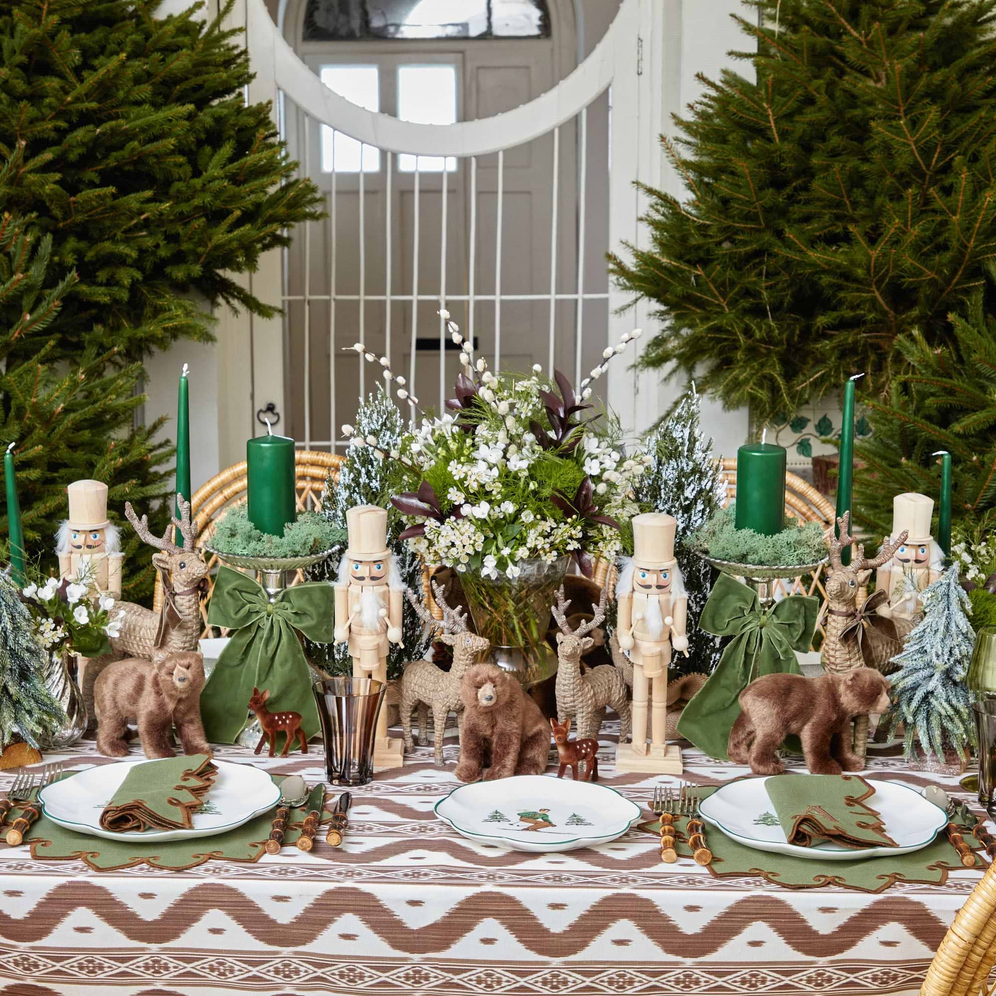 Enhance your dining space with the calming colors of Angelina Forest Green & Brown Placemats & Napkins.