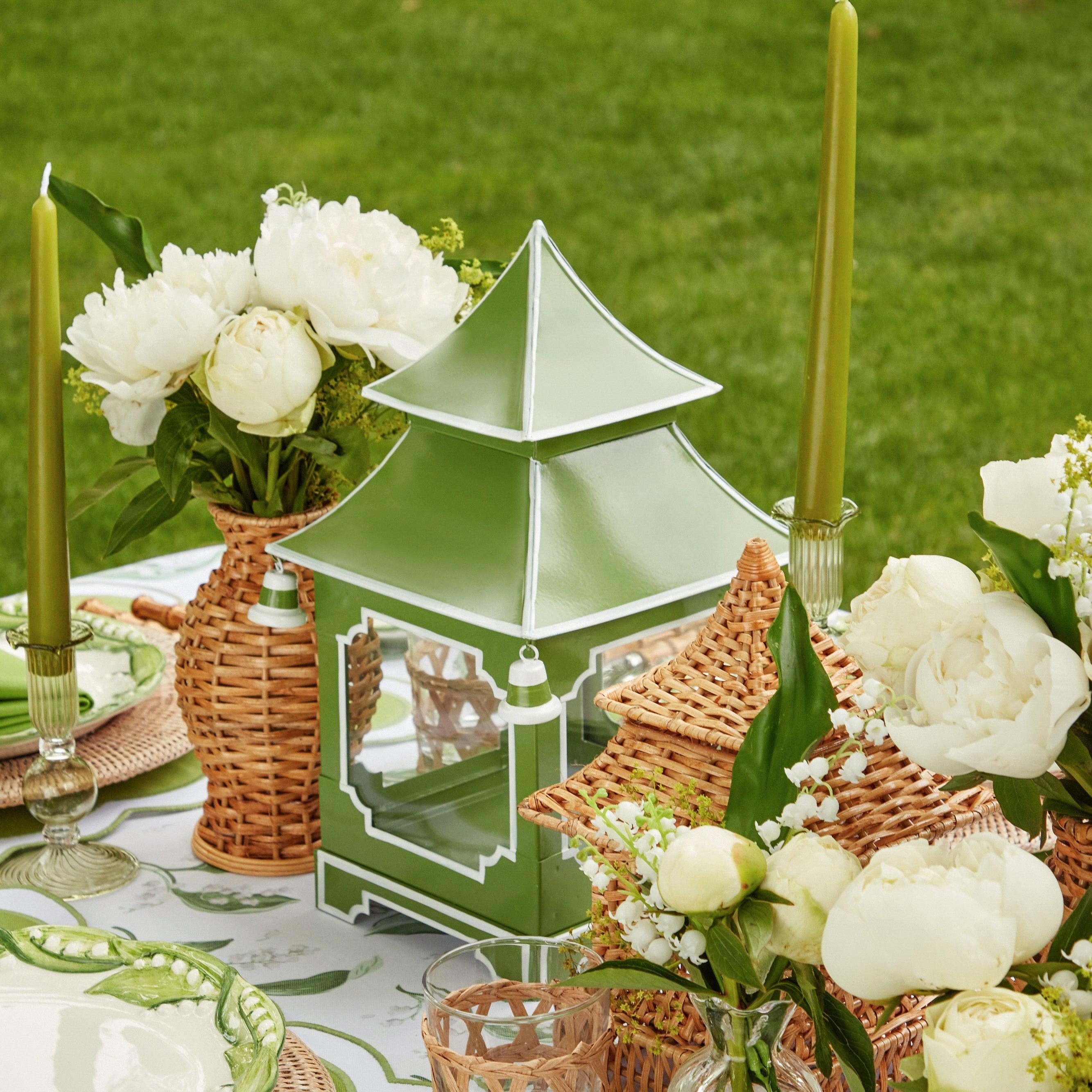 Elevate your decor with the contemporary beauty of our Apple Green Pagoda Lantern - a tribute to the bold and modern design.