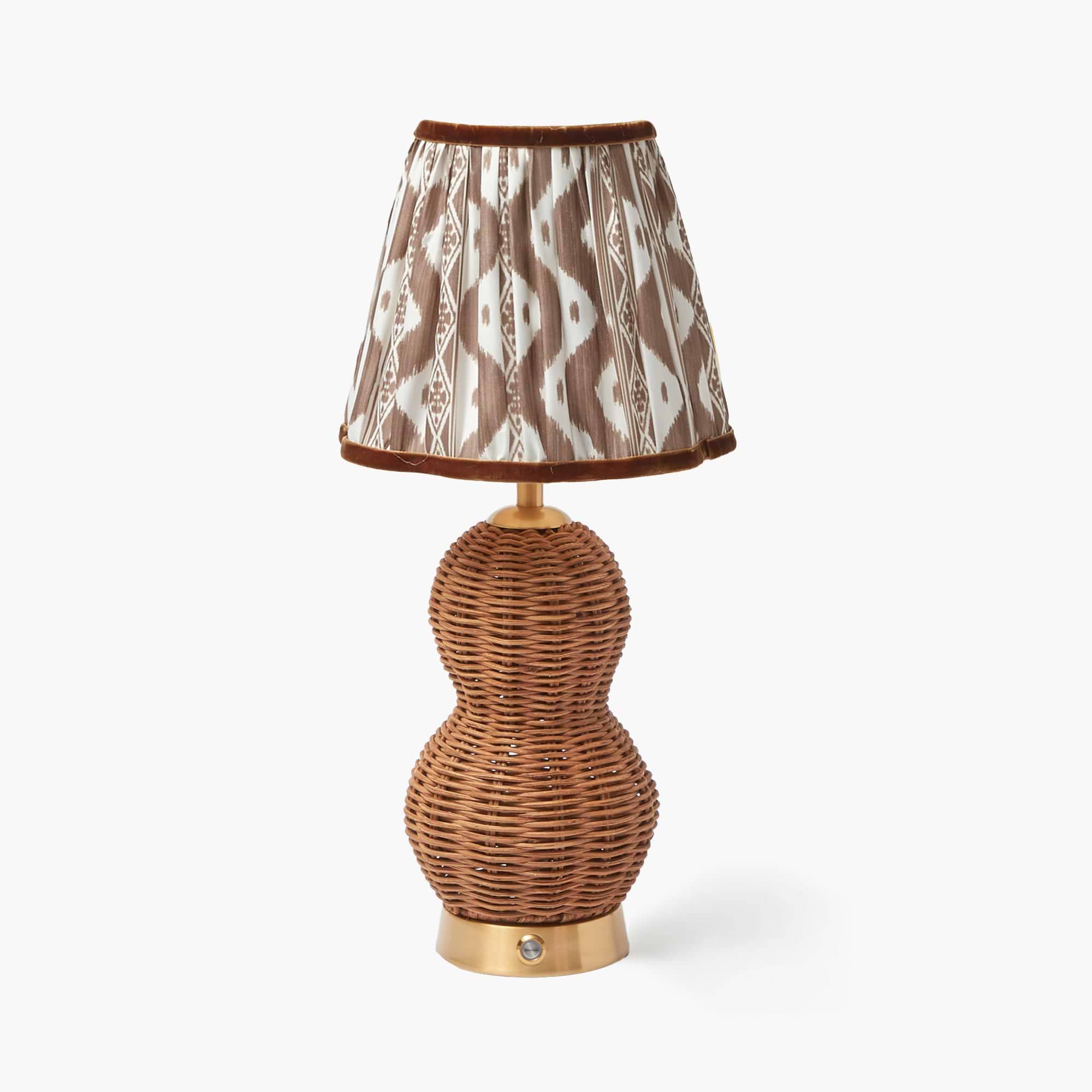 Rattan Bardot Rechargeable Lamp with Chocolate Ikat Shade (18cm)