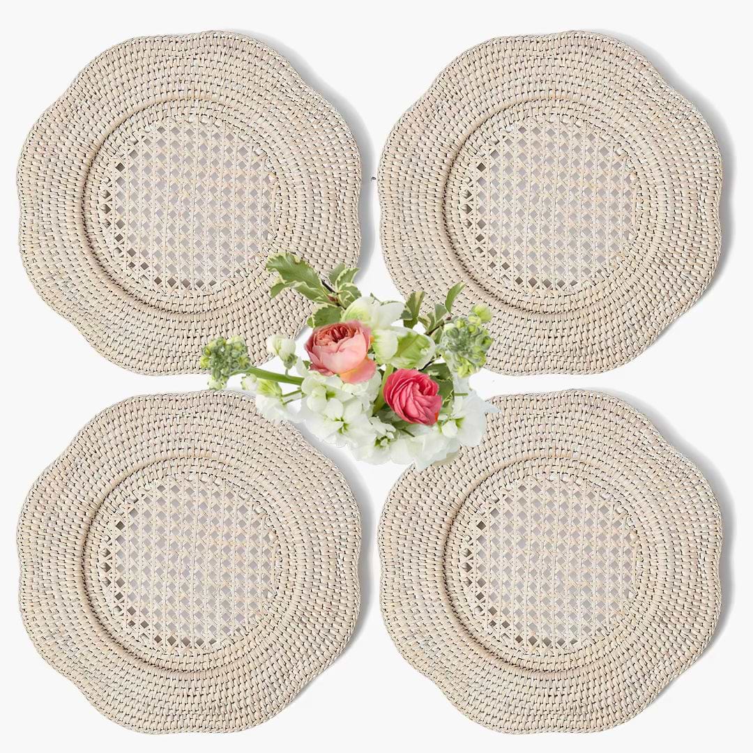 Natural Scalloped Rattan Charger Plates (Set of 4)
