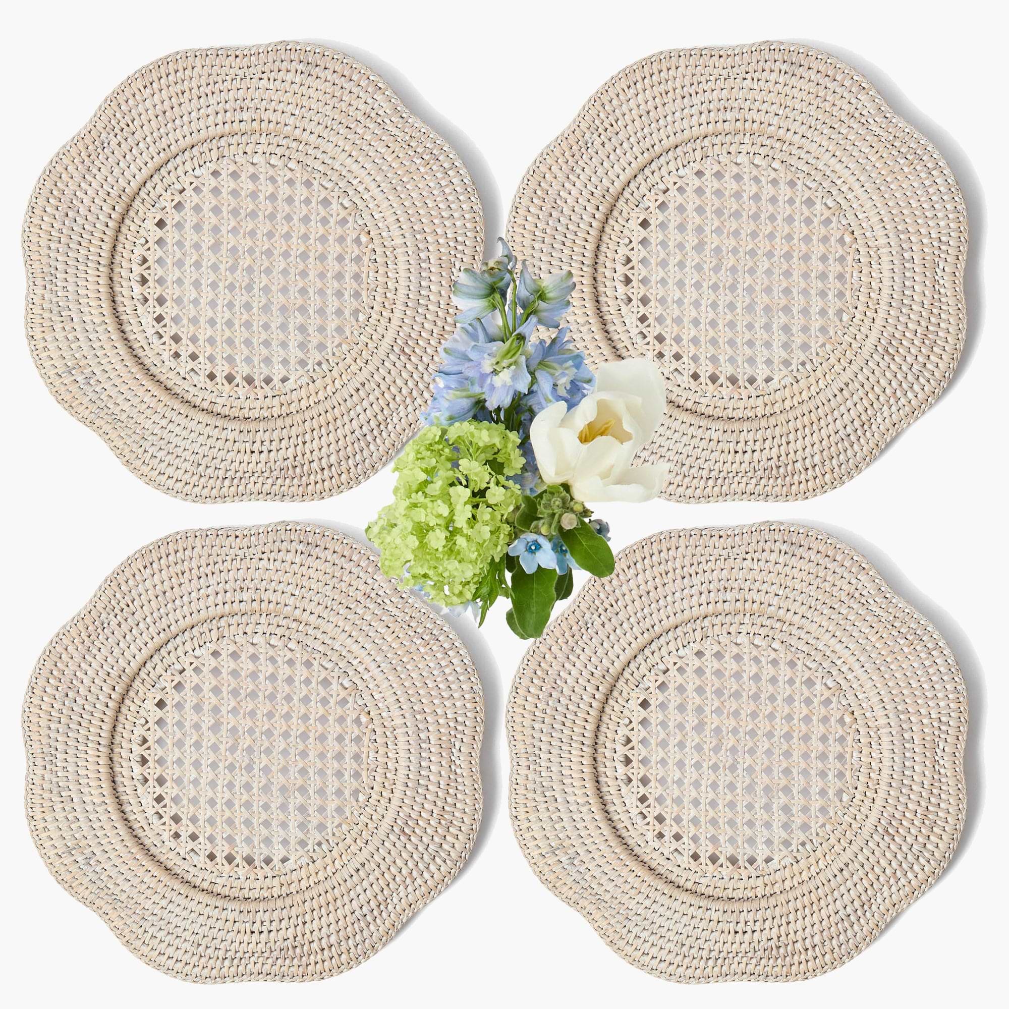 Natural Scalloped Rattan Charger Plates (Set of 4)