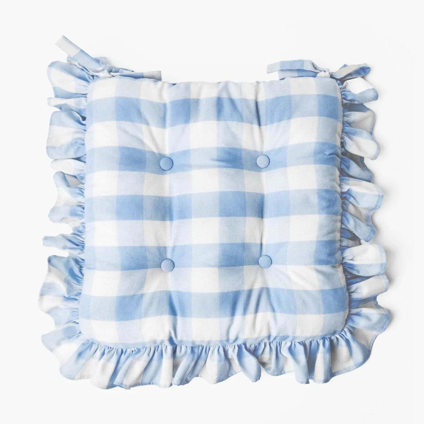 Blue Gingham Ruffle Seat Pad Cushion - Mrs. Alice