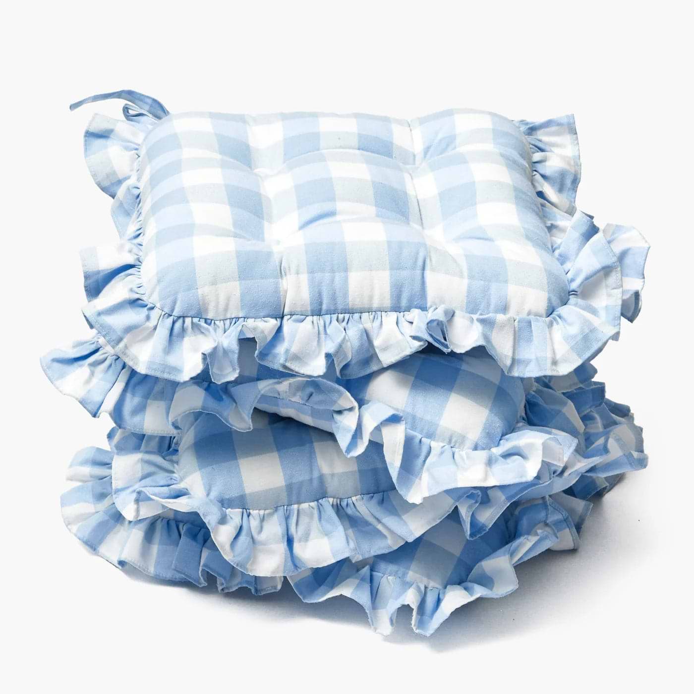 Blue Gingham Ruffle Seat Pad Cushion (Set of 4) - Mrs. Alice
