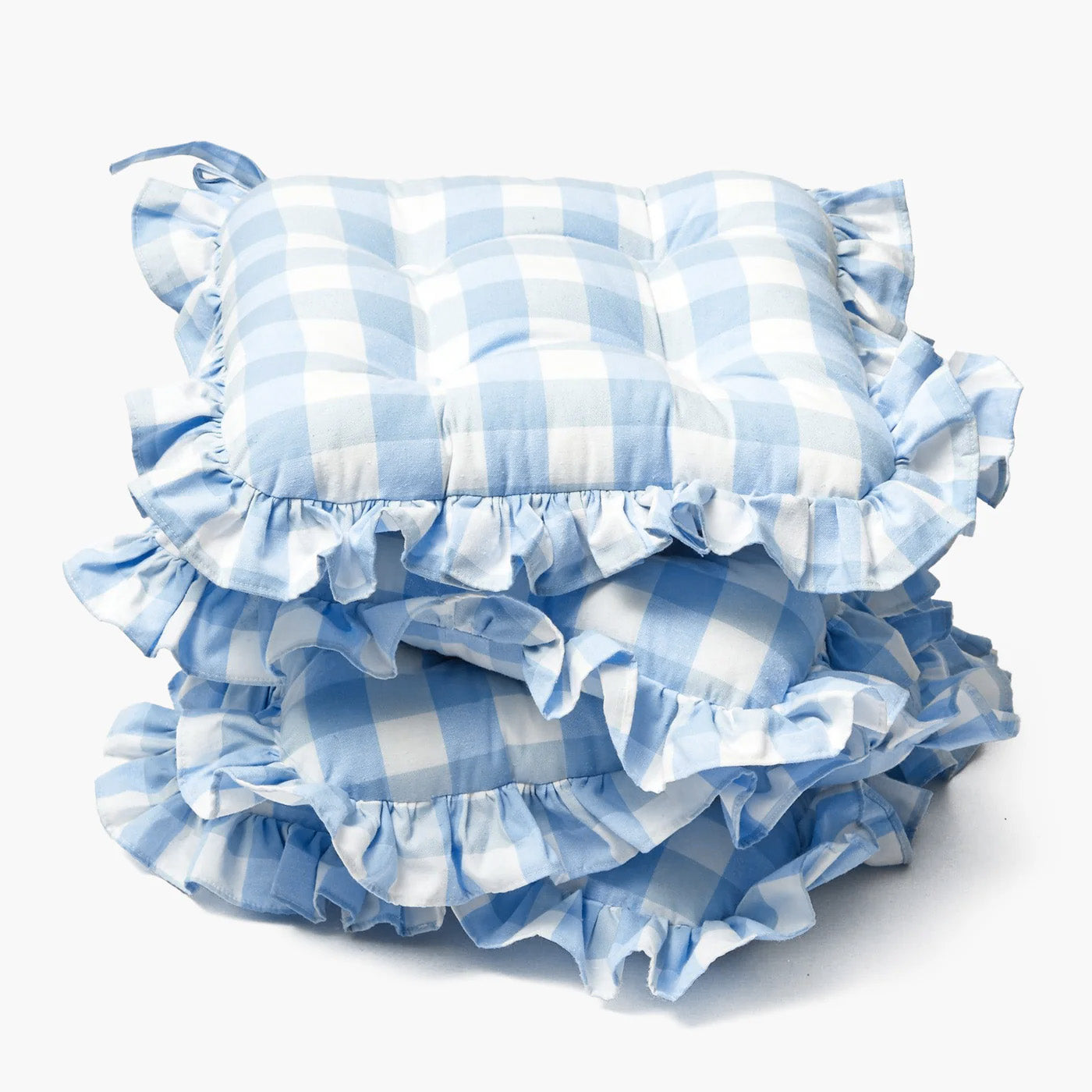 Blue Gingham Ruffle Seat Pad Cushion (Set of 4) - Mrs. Alice