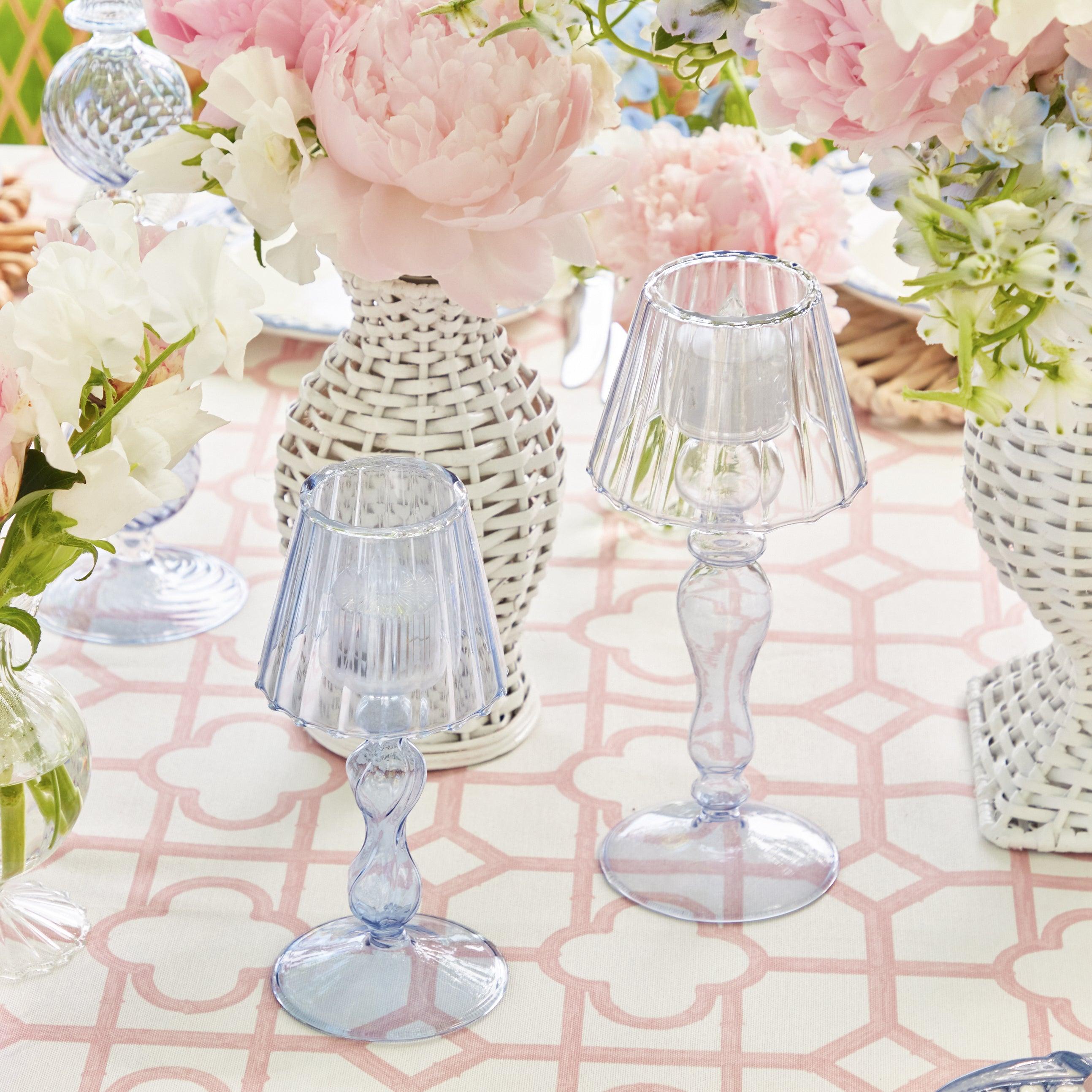 Blue Glass Lantern Tea Light Holder (Pair) - 18 cm - Mrs. Alice