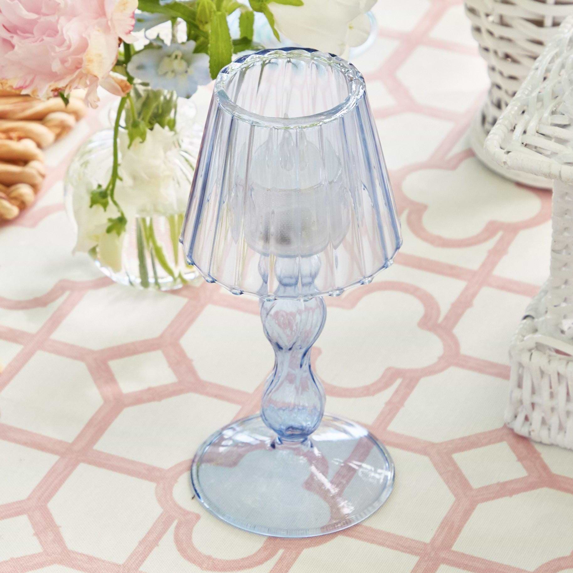 Blue Glass Lantern Tea Light Holder (Pair) - 18 cm - Mrs. Alice