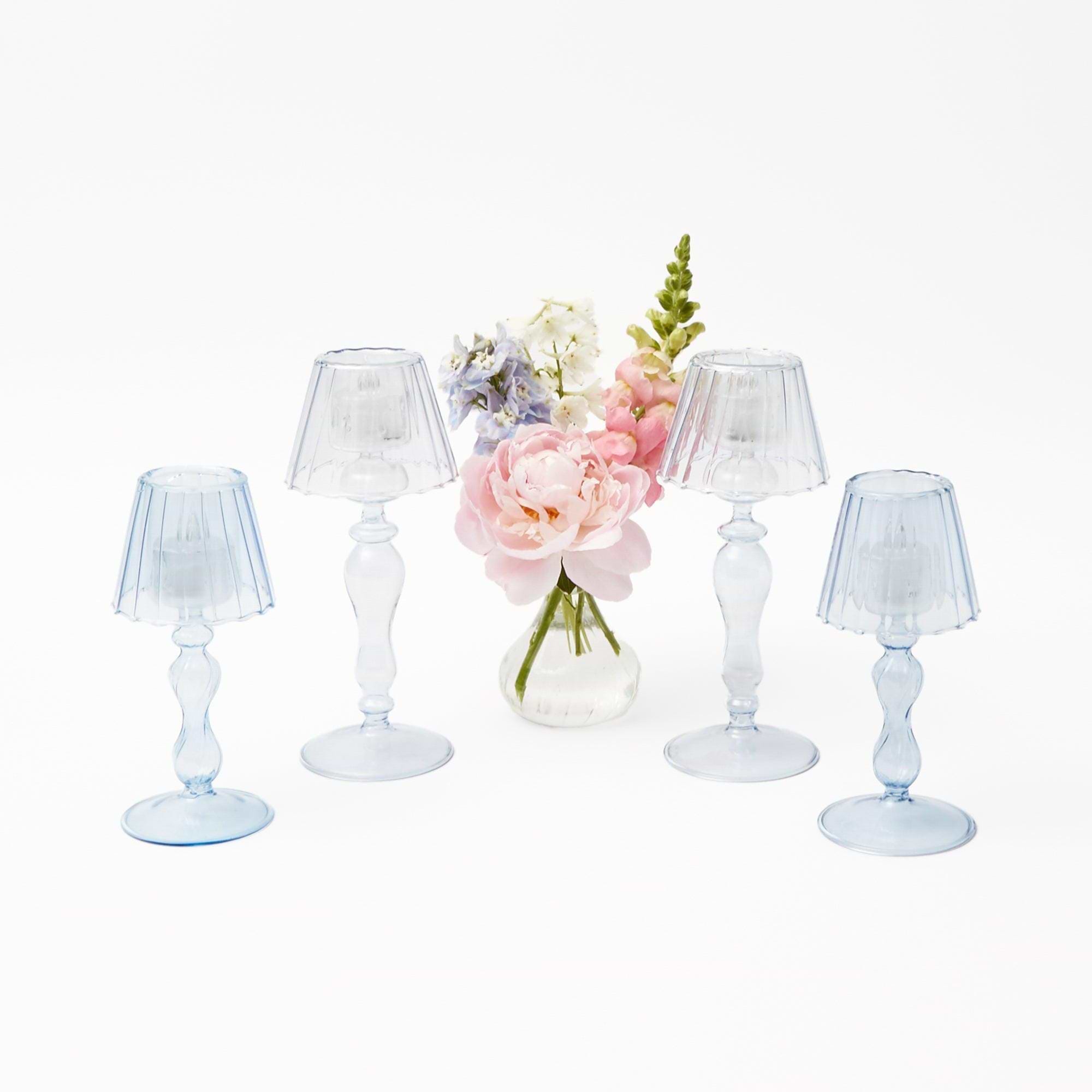 Blue Glass Lantern Tea Light Holder Set - Mrs. Alice