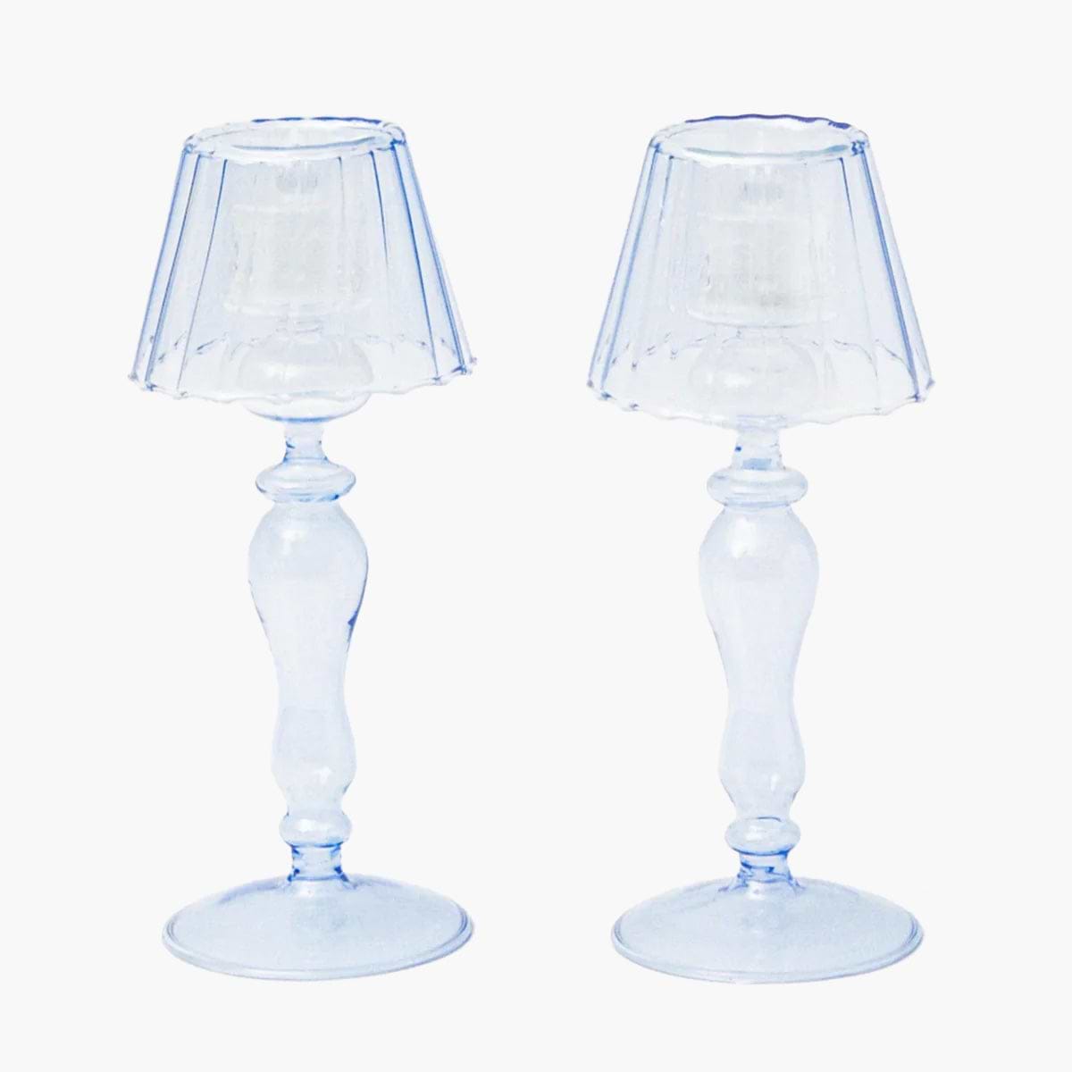 Blue Glass Lantern Tea Light Holders (Pair) - 24cm