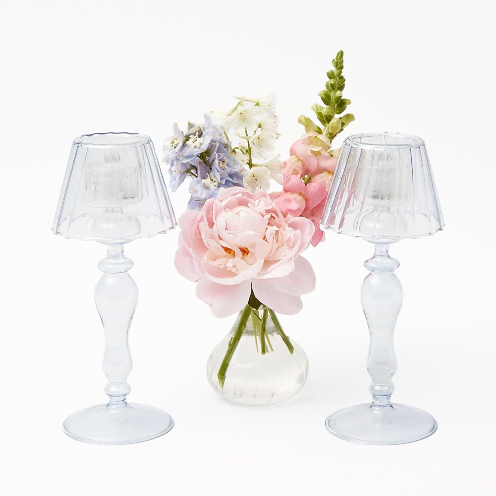 Blue Glass Lantern Tea Light Holders (Pair) - 24cm - Mrs. Alice