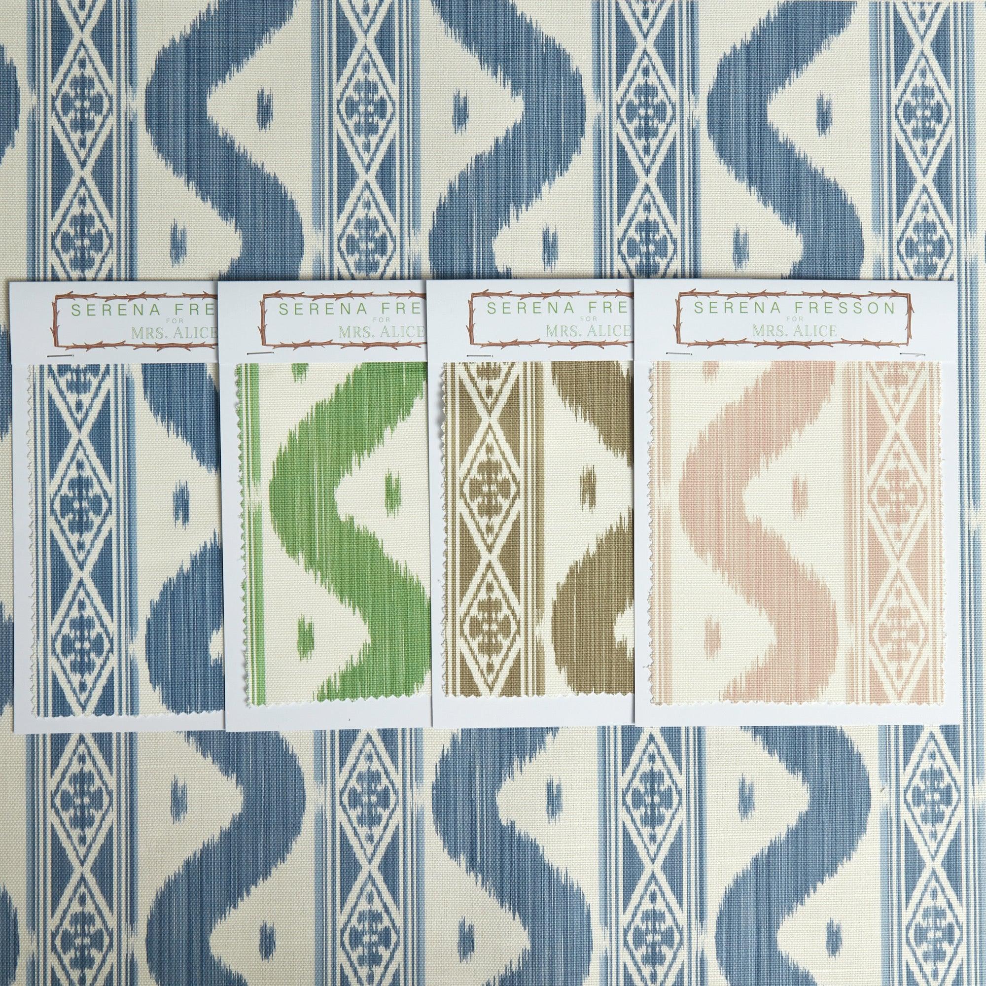 Blue Ikat Stripe Fabric - Mrs. Alice