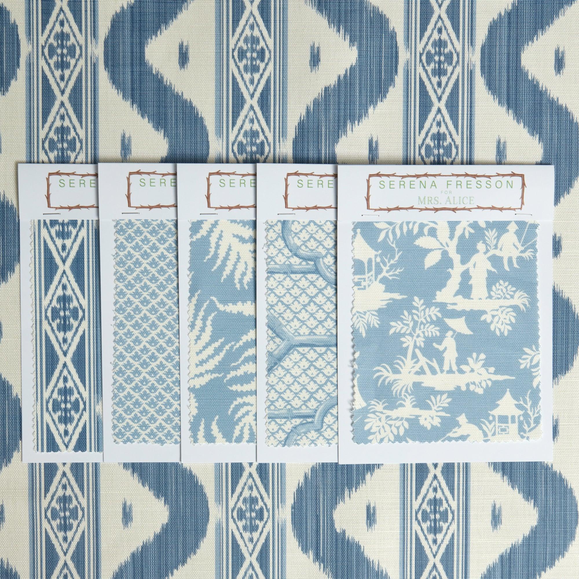 Blue Ikat Stripe Fabric - Mrs. Alice