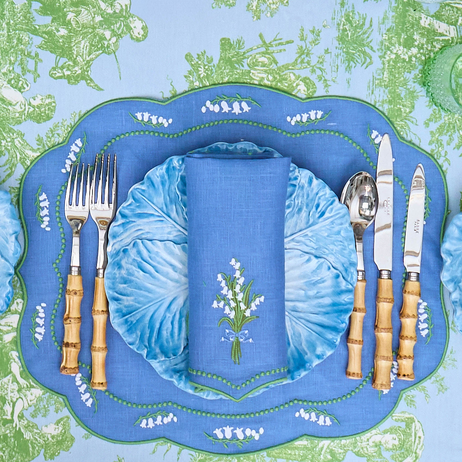 Blue Lily of the Valley Linen Placemats (Set of 4)