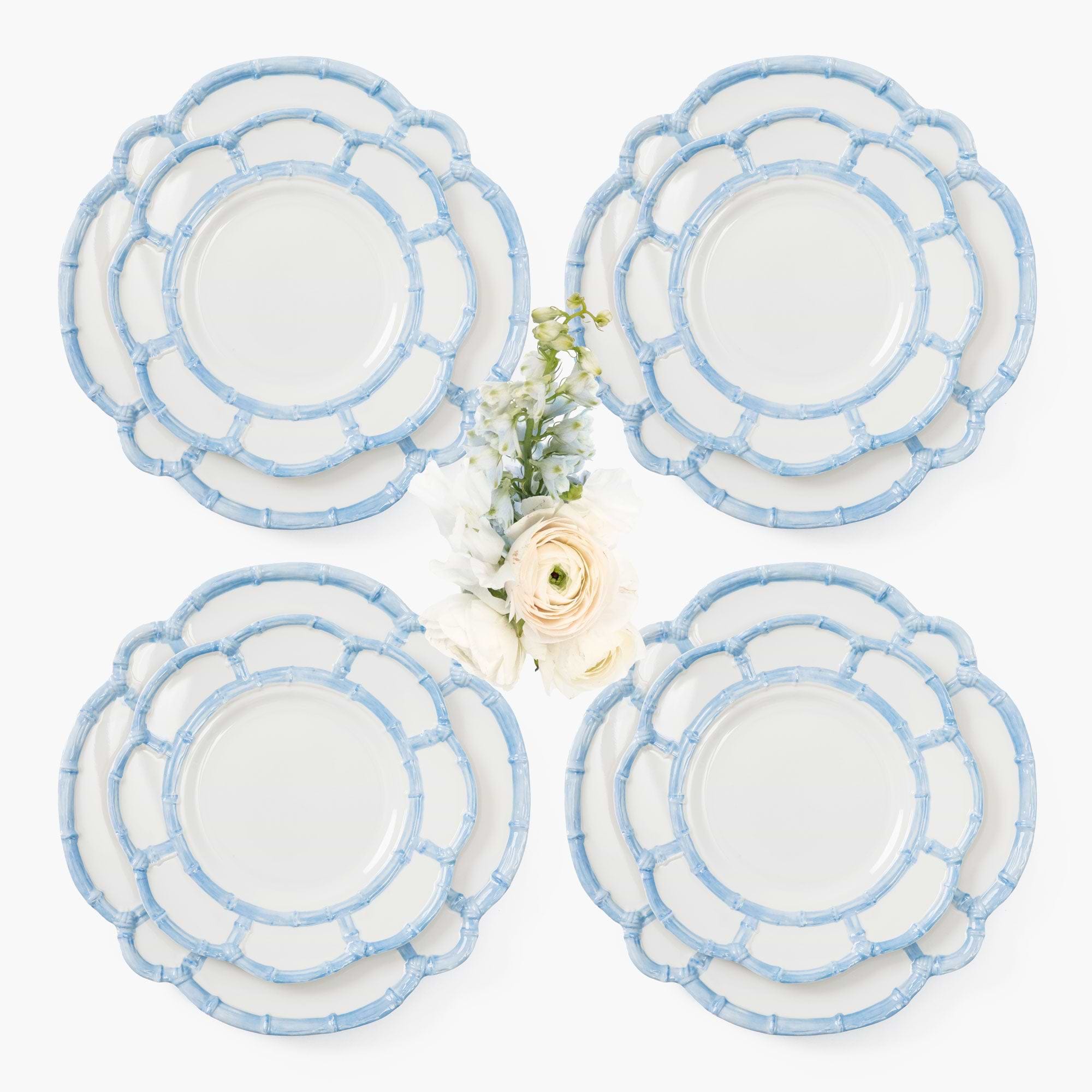 Blue Melamine Bamboo Dinner & Starter Plates (Set of 8)