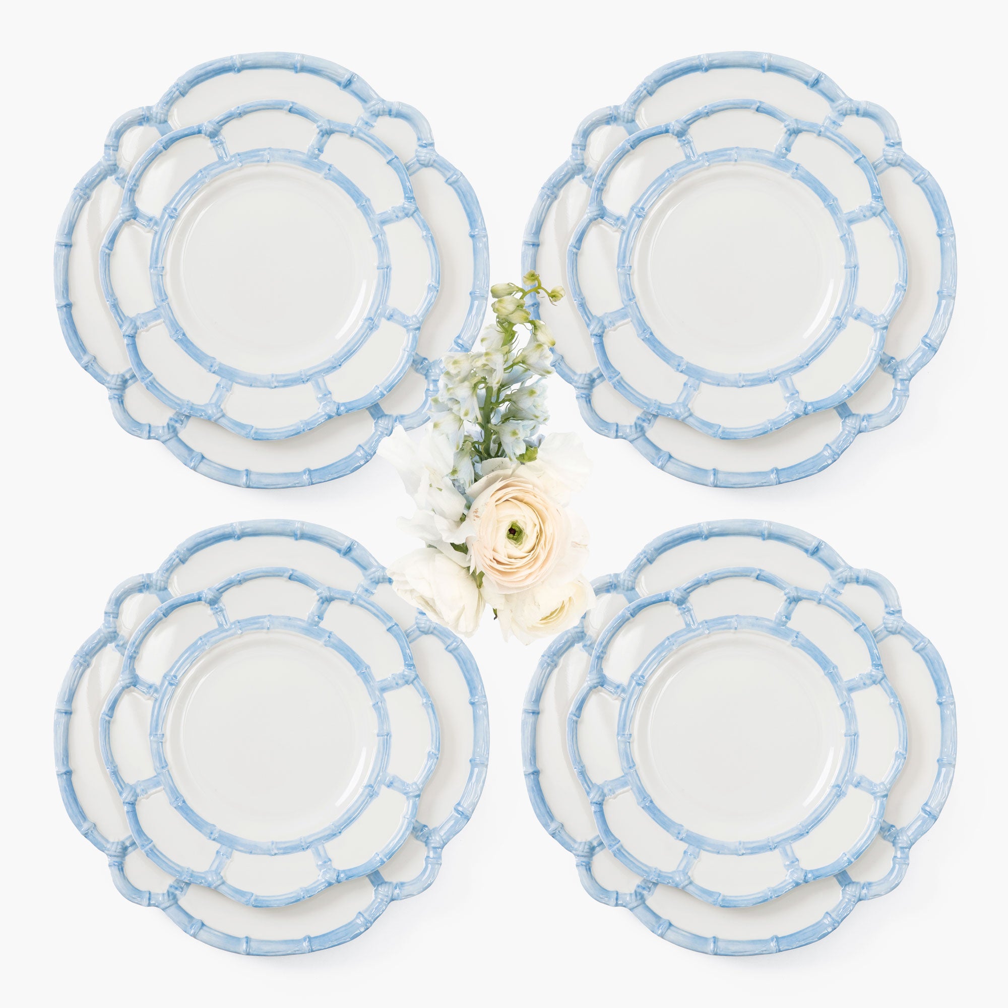Blue Melamine Bamboo Dinner & Starter Plates (Set of 8)