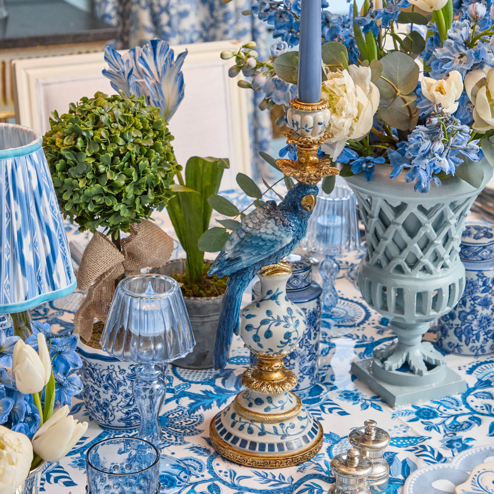 Blue Parrot Candle Holders (Pair)