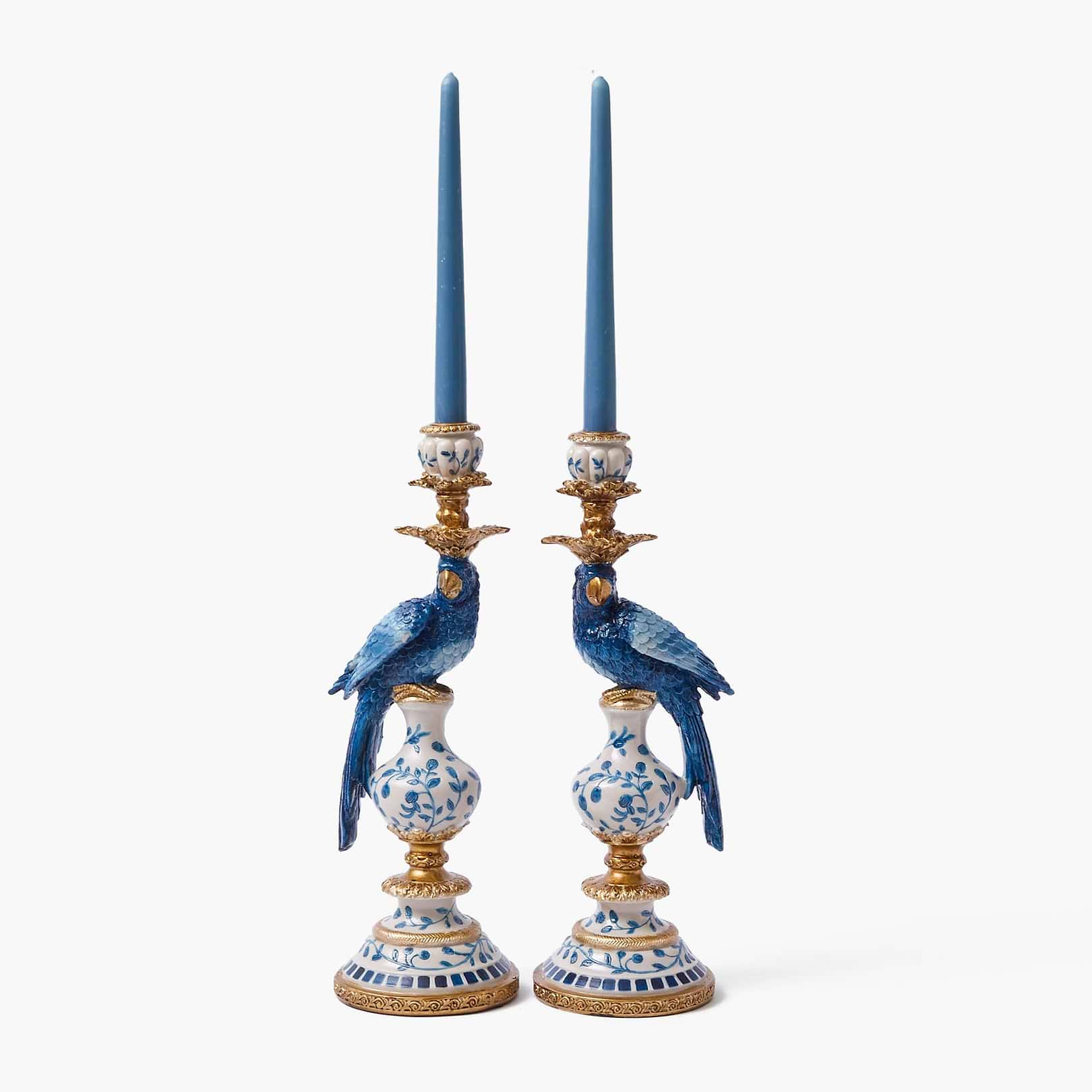 Blue Parrot Candle Holders (Pair)