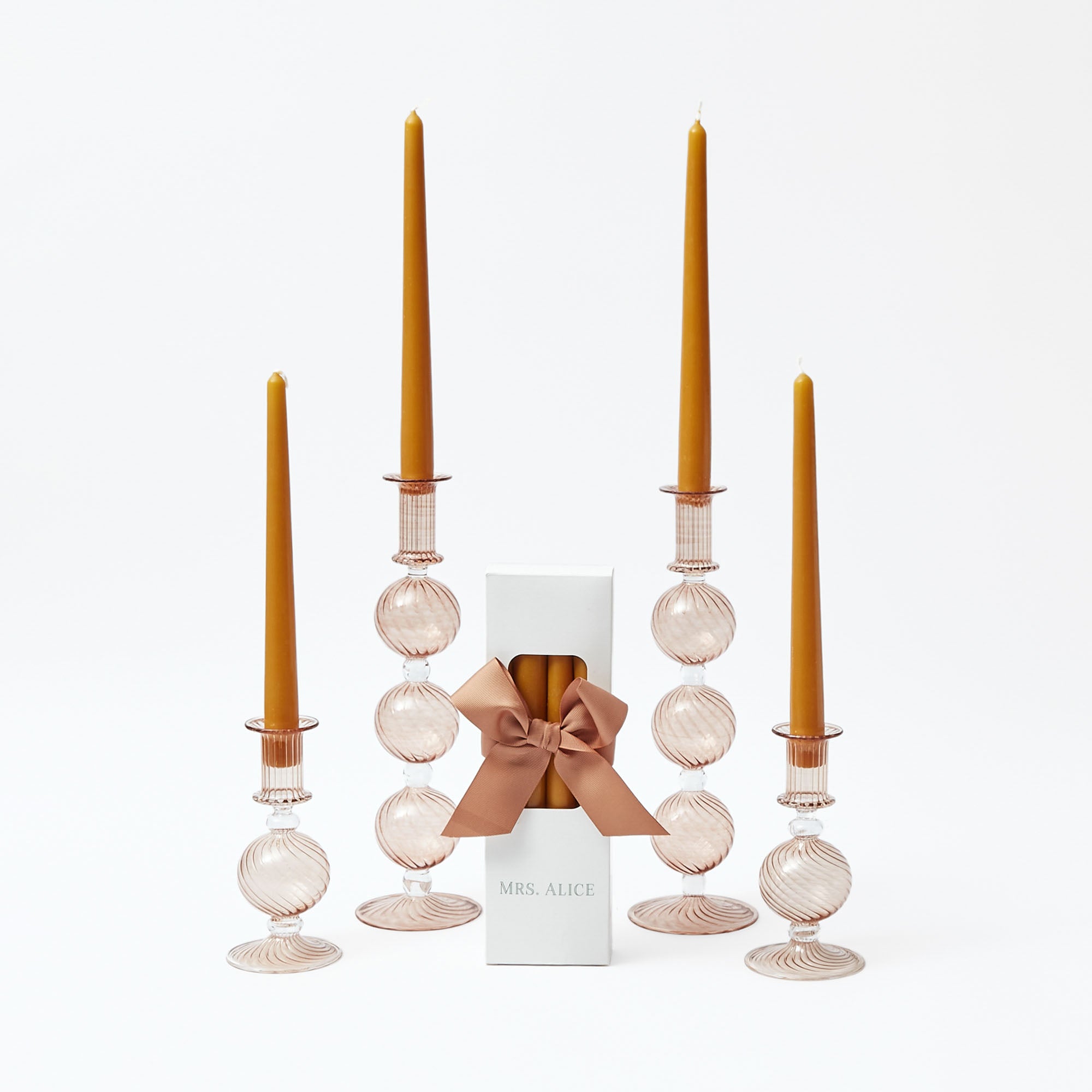 Camille Chestnut Candle Holder Set (Mustard)