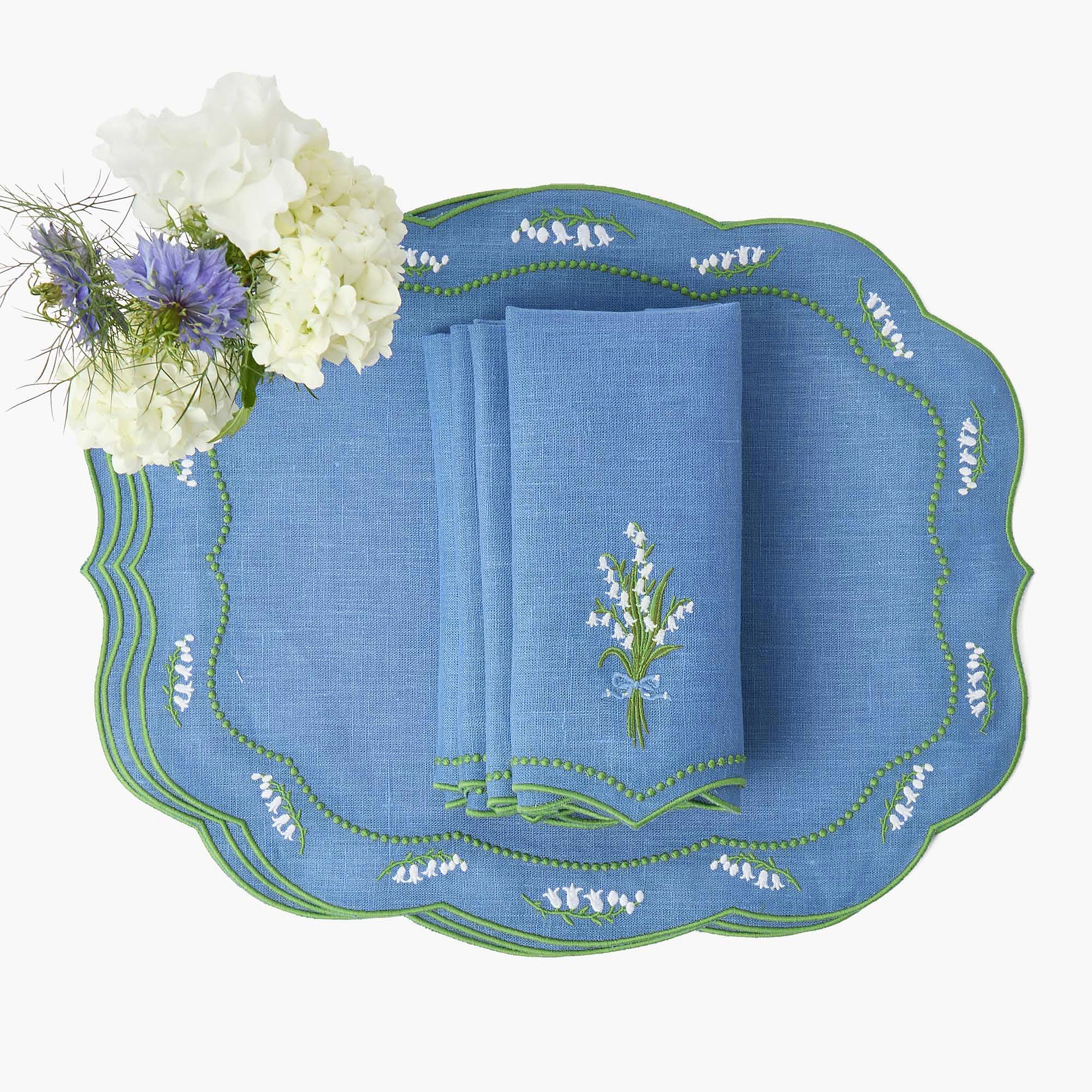 Blue Lily of the Valley Linen Placemats (Set of 4)