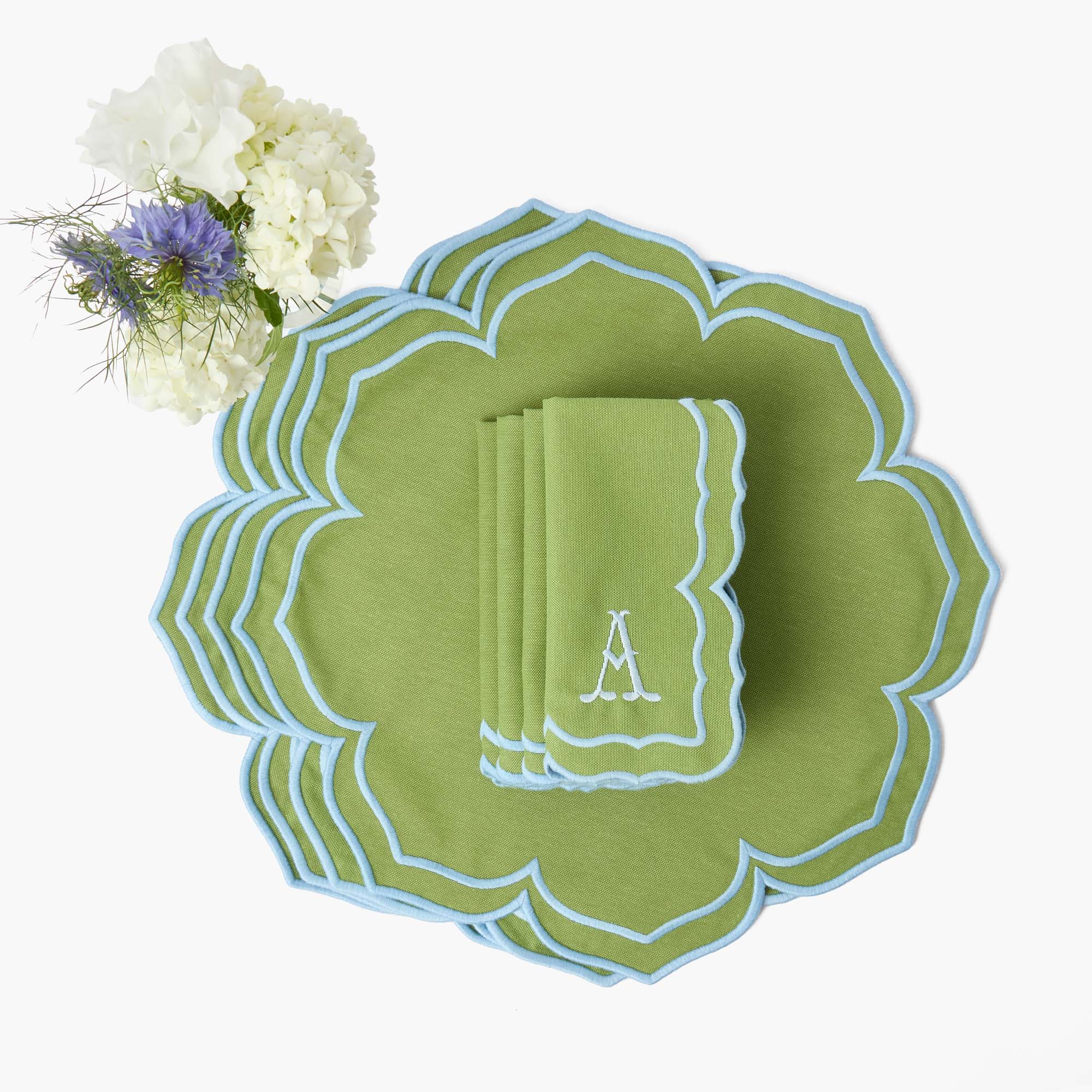 Fleur Green Placemats & Napkins (Set of 4)