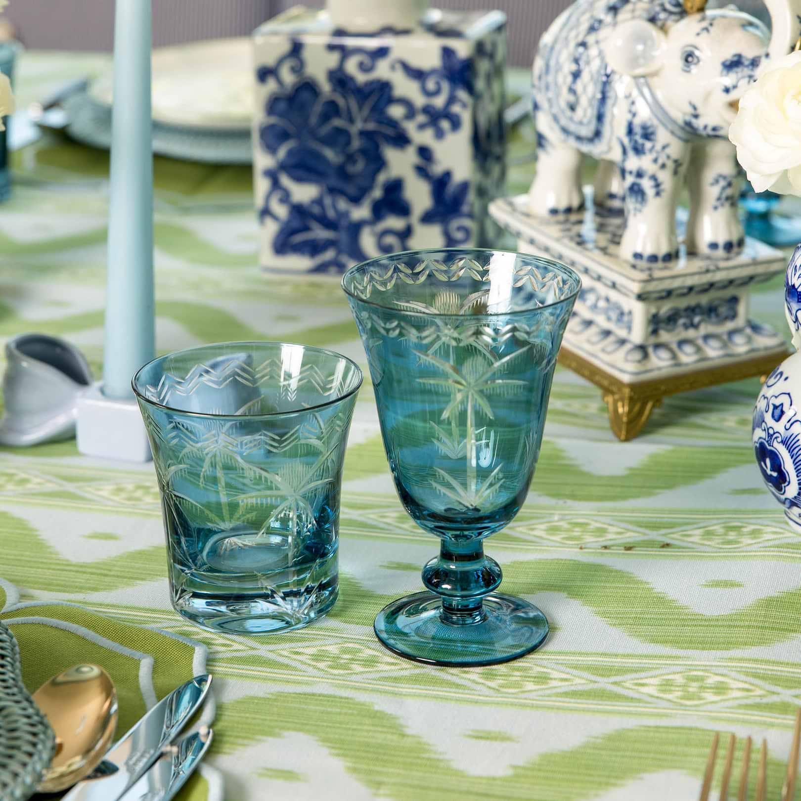 Blue Palm Glassware (Set of 8)