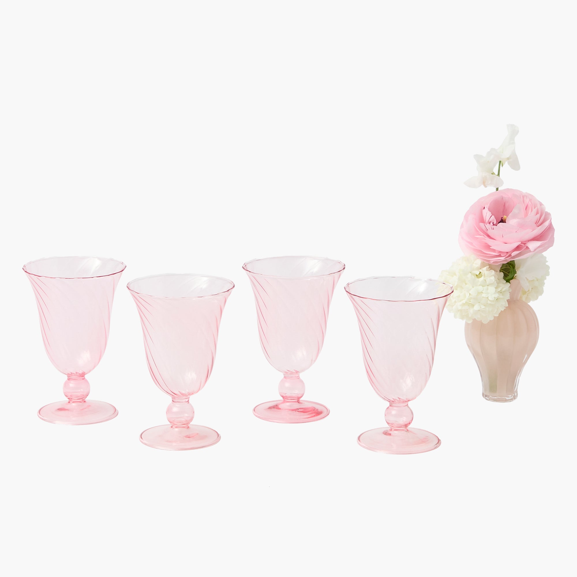 Pink Fluted Wine Glasses (Set of 4)