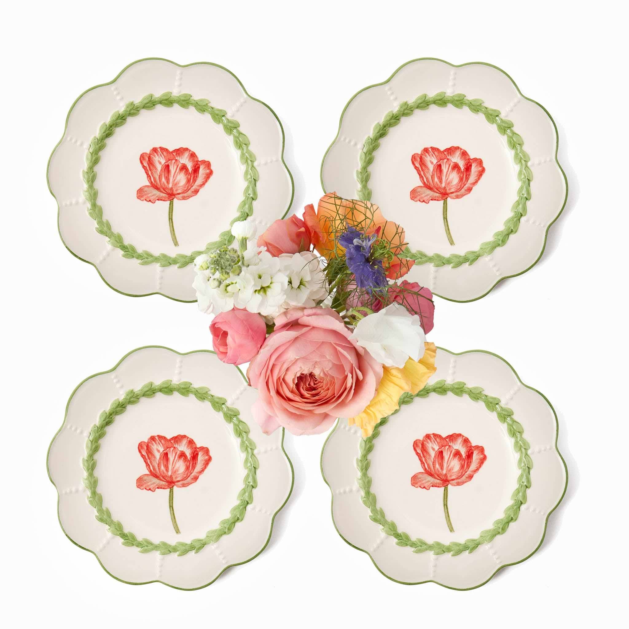 Green Laurel Tulip Starter Plates (Set of 4)